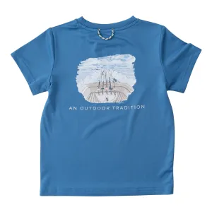 Kids' Pro Performance Short Sleeve Fishing T-Shirts in High Tide Blue with Rod and Reel