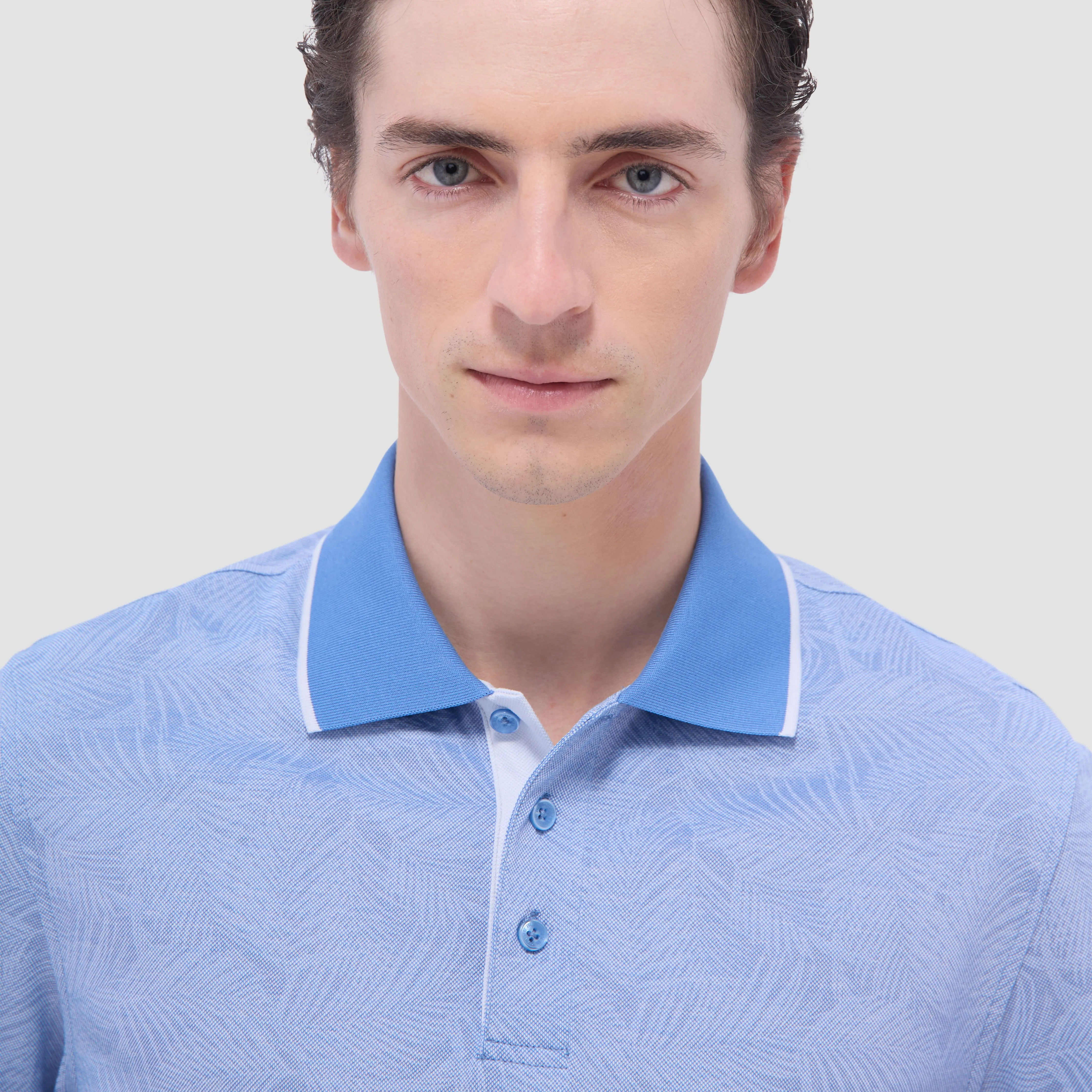 Leaf Print Bird's Eye Polo Shirt