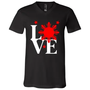 Love with Red Sun and Stars Unisex Jersey V-Neck T-Shirt