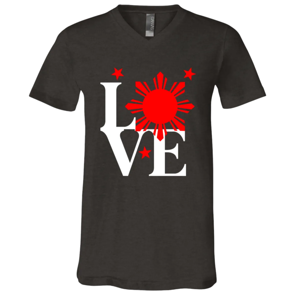 Love with Red Sun and Stars Unisex Jersey V-Neck T-Shirt