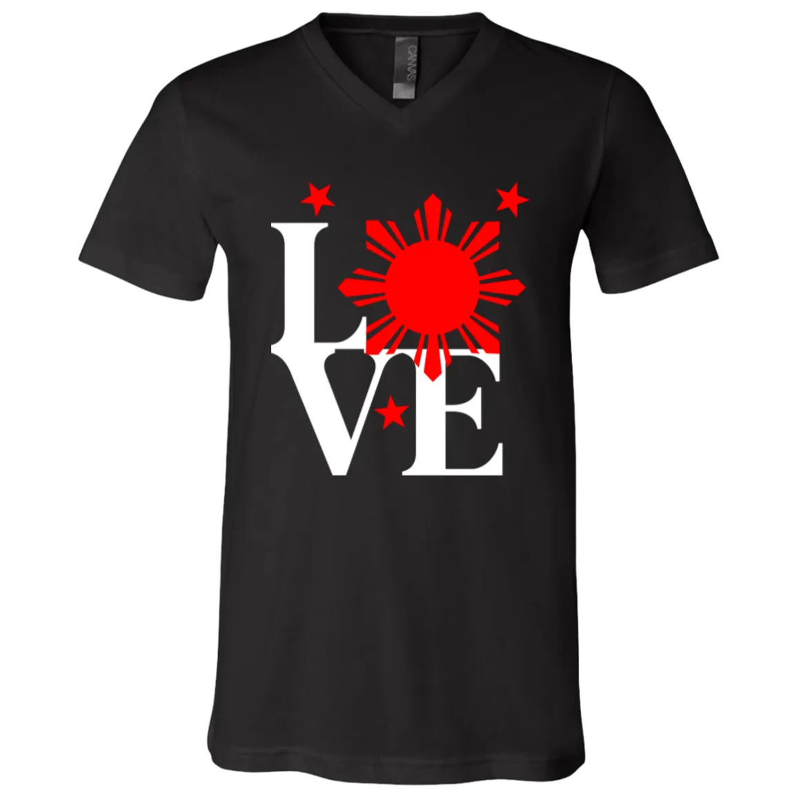 Love with Red Sun and Stars Unisex Jersey V-Neck T-Shirt