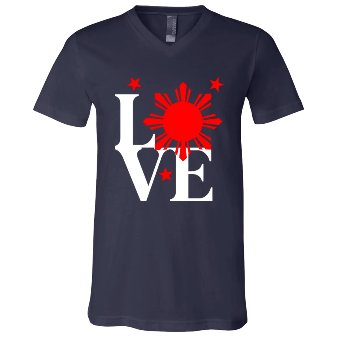 Love with Red Sun and Stars Unisex Jersey V-Neck T-Shirt