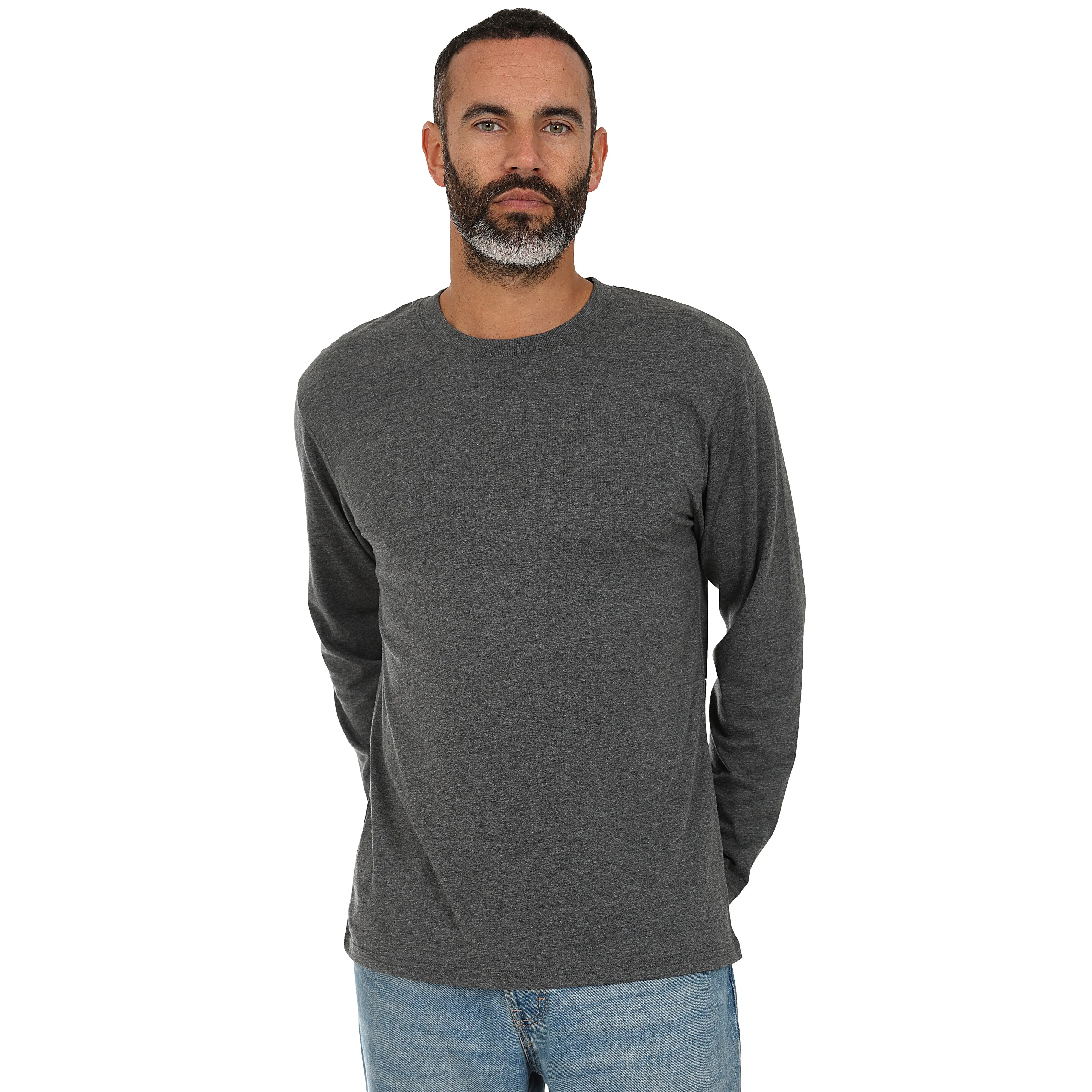 Men's 3 Pack Plain Long Sleeve Crew Neck T-Shirts