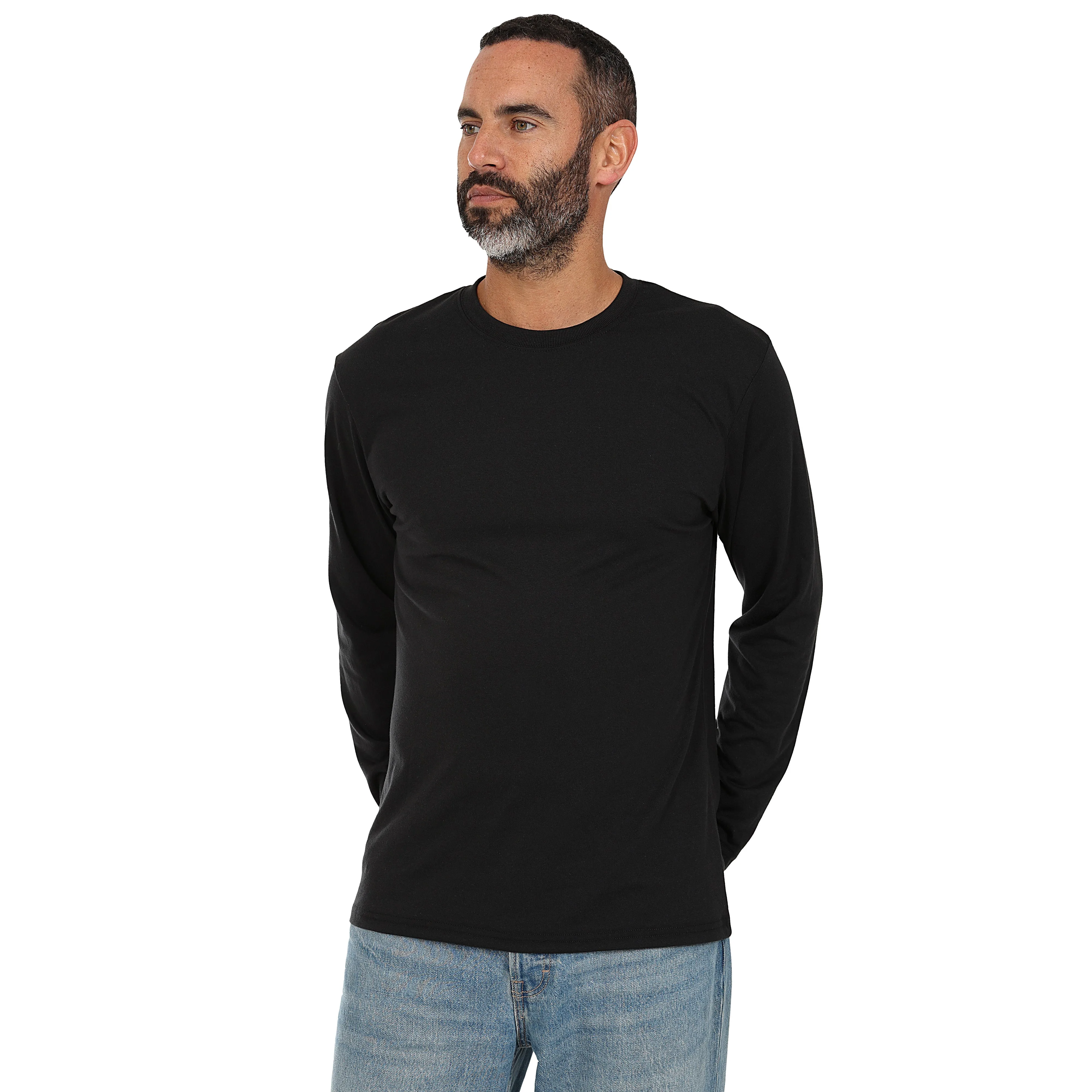 Men's 3 Pack Plain Long Sleeve Crew Neck T-Shirts