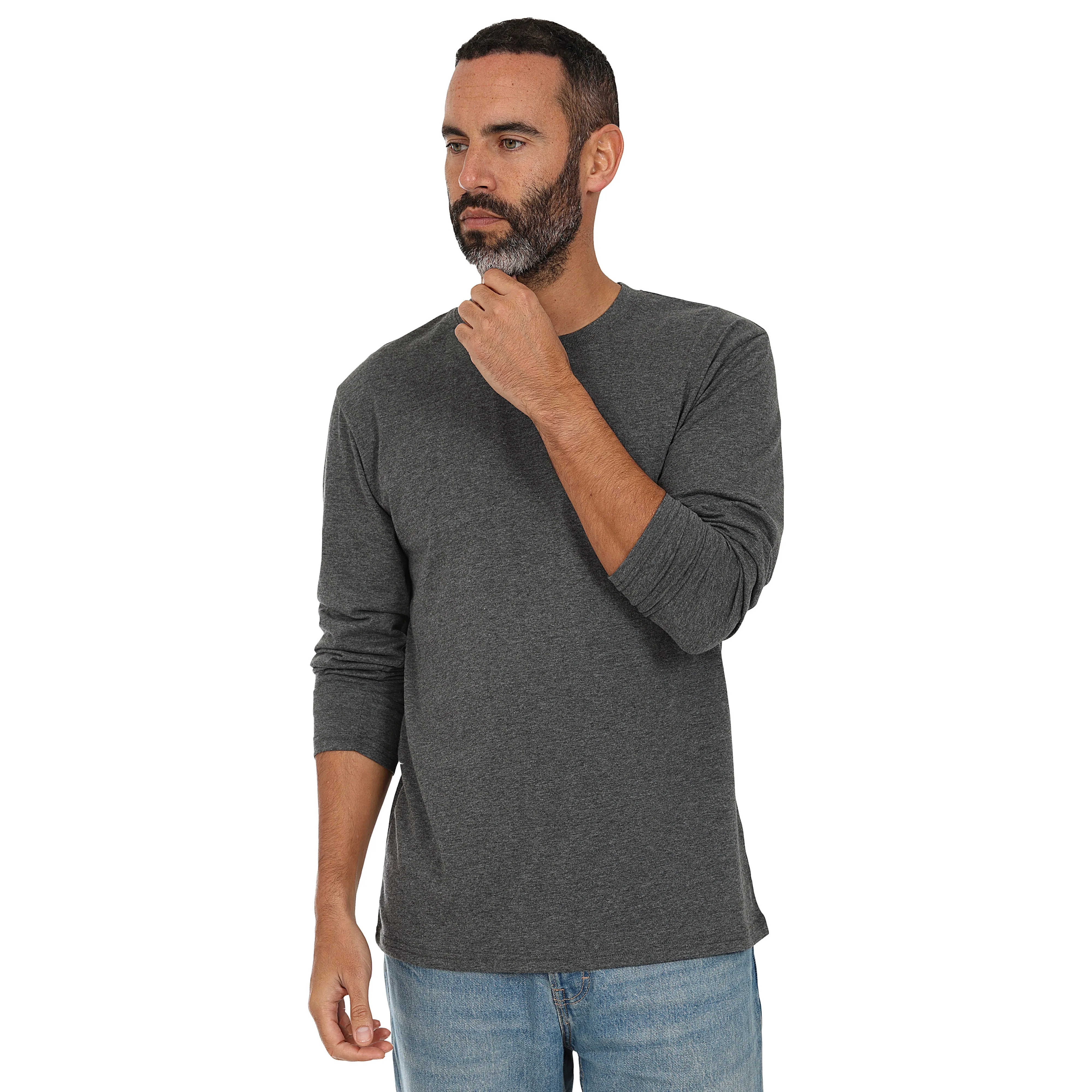 Men's 3 Pack Plain Long Sleeve Crew Neck T-Shirts
