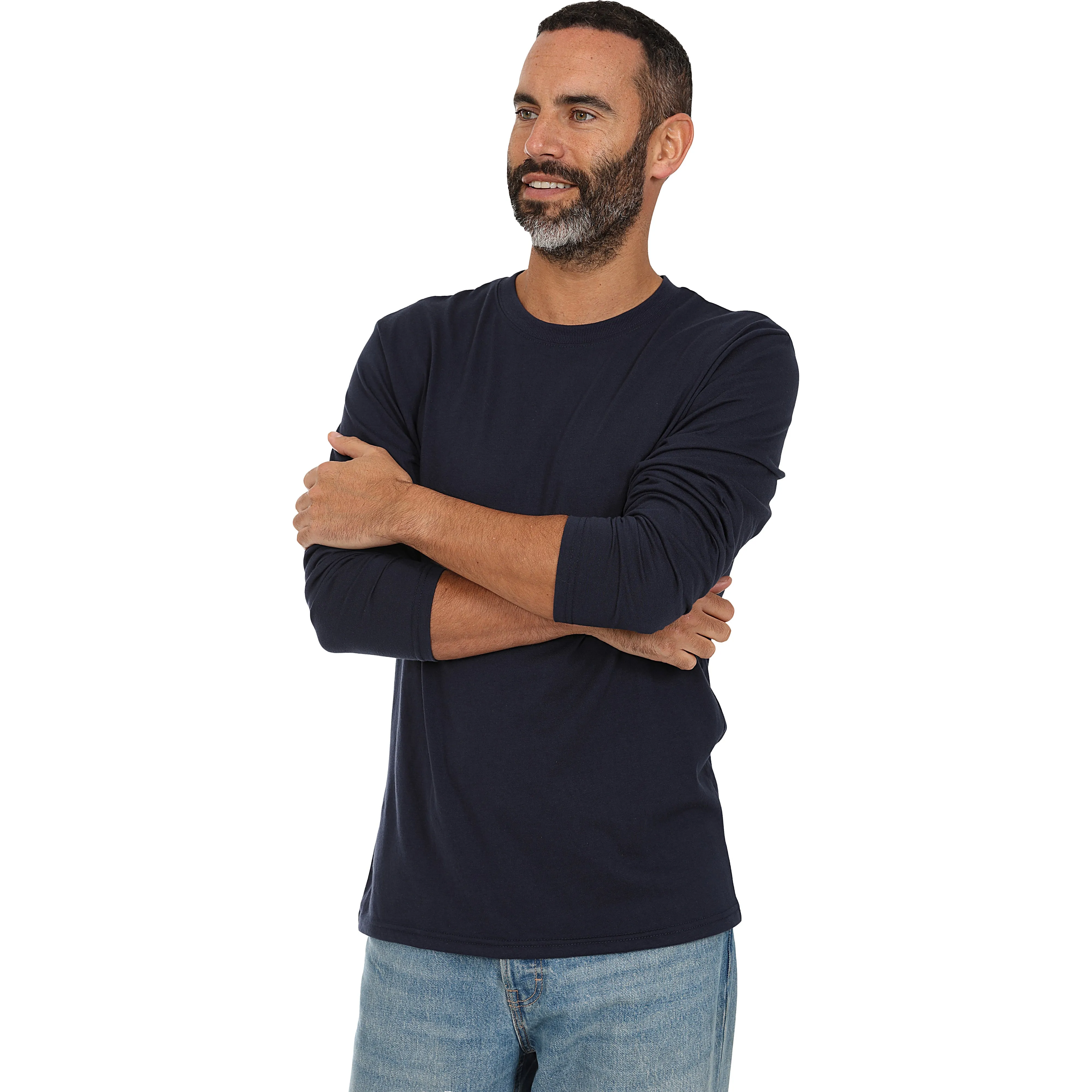 Men's 3 Pack Plain Long Sleeve Crew Neck T-Shirts