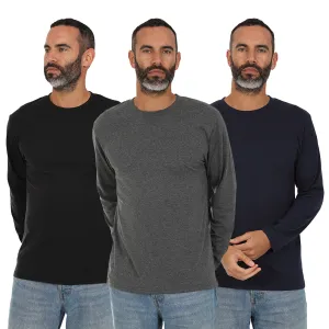 Men's 3 Pack Plain Long Sleeve Crew Neck T-Shirts