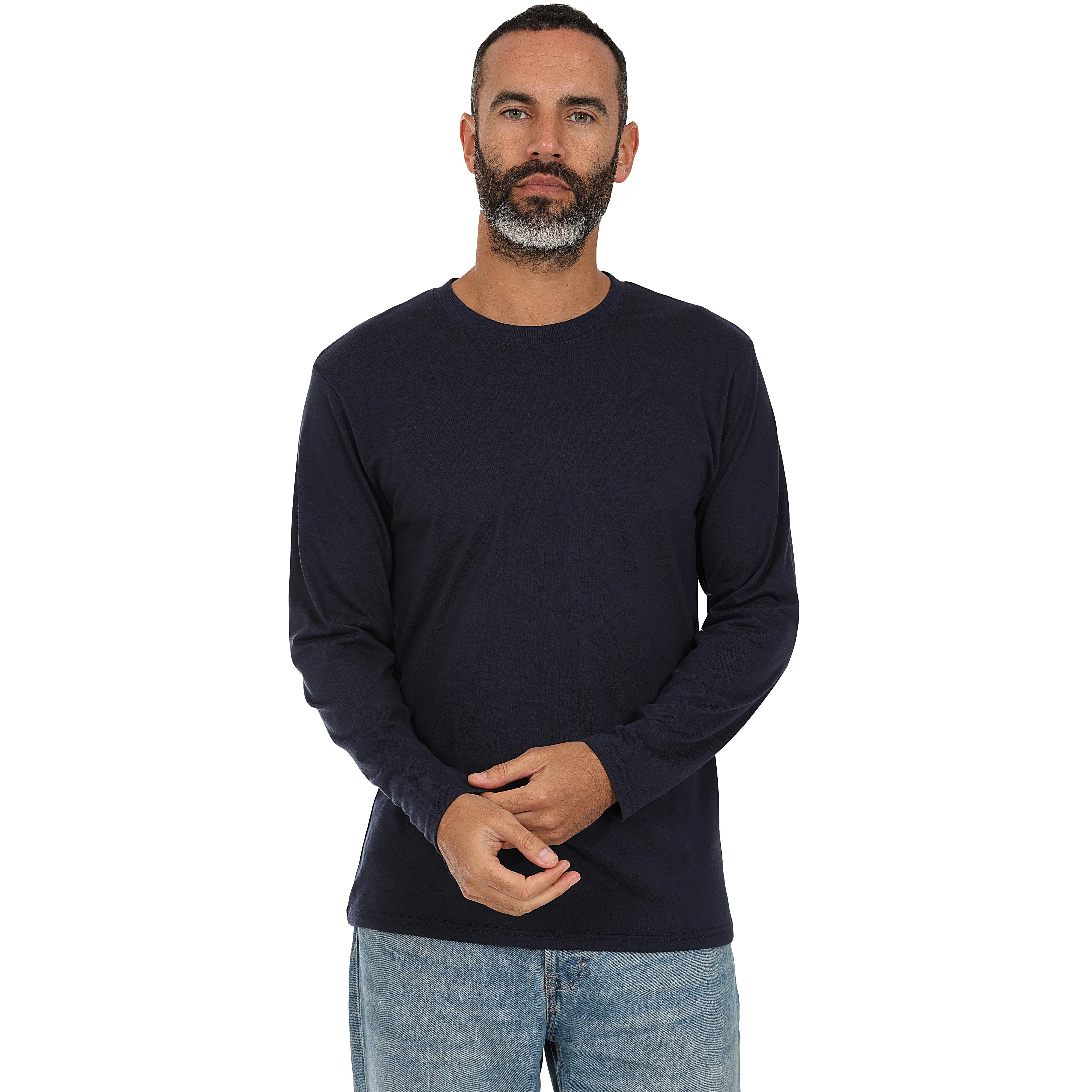 Men's 3 Pack Plain Long Sleeve Crew Neck T-Shirts