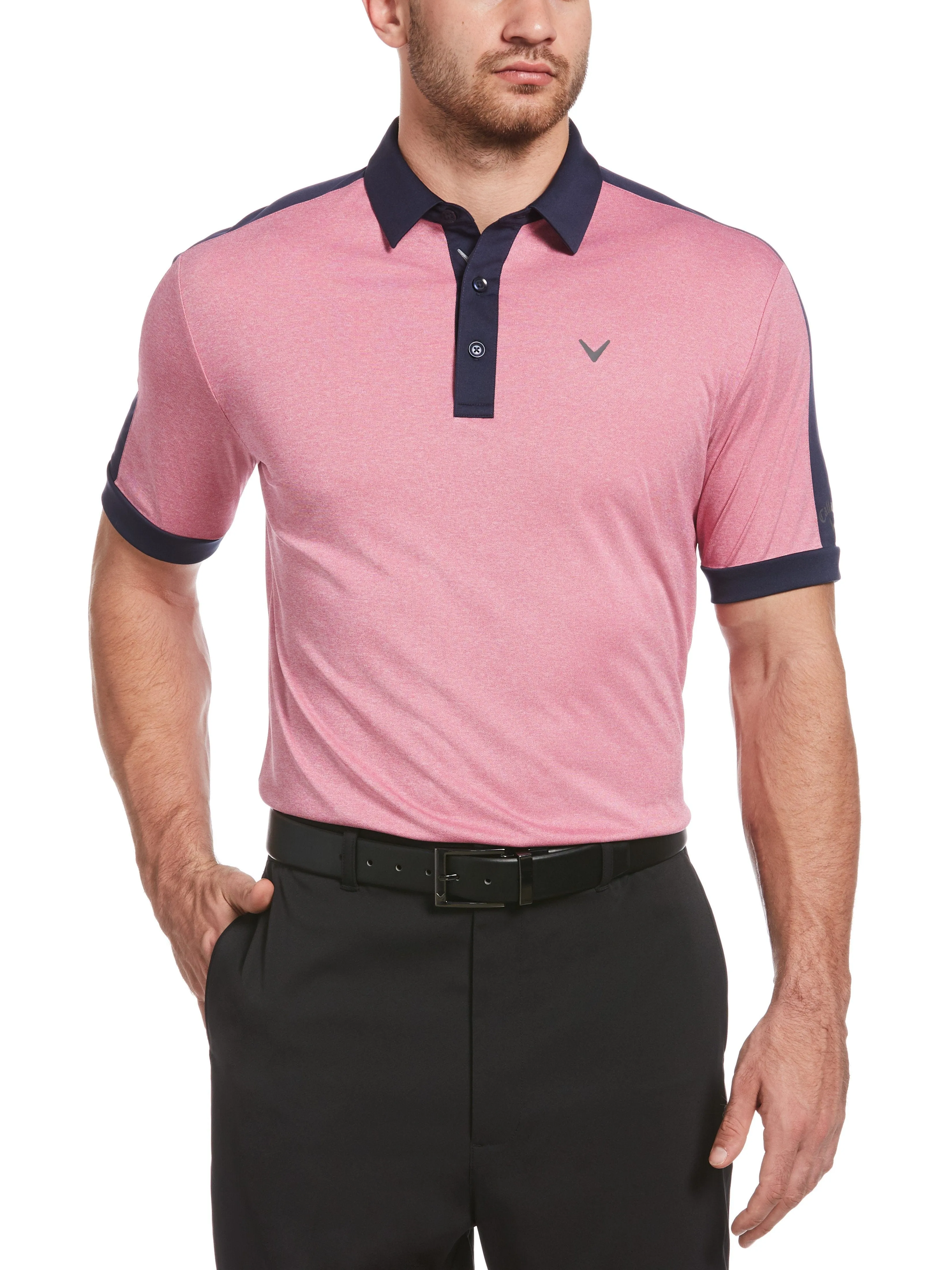 Mens Birdseye Color Block Polo