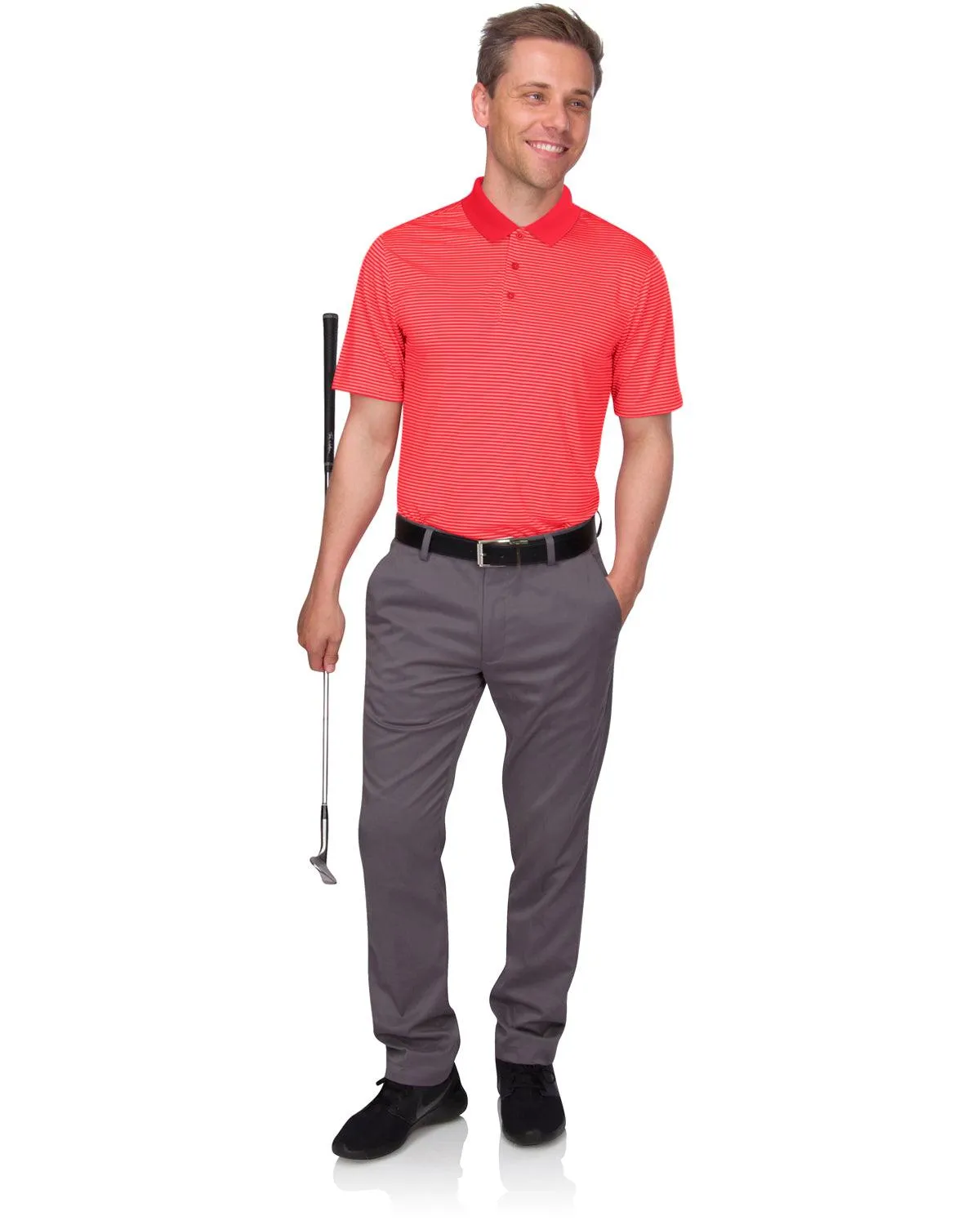 Men's Thin-Striped Solid-Collar Dry-Fit Golf Polo
