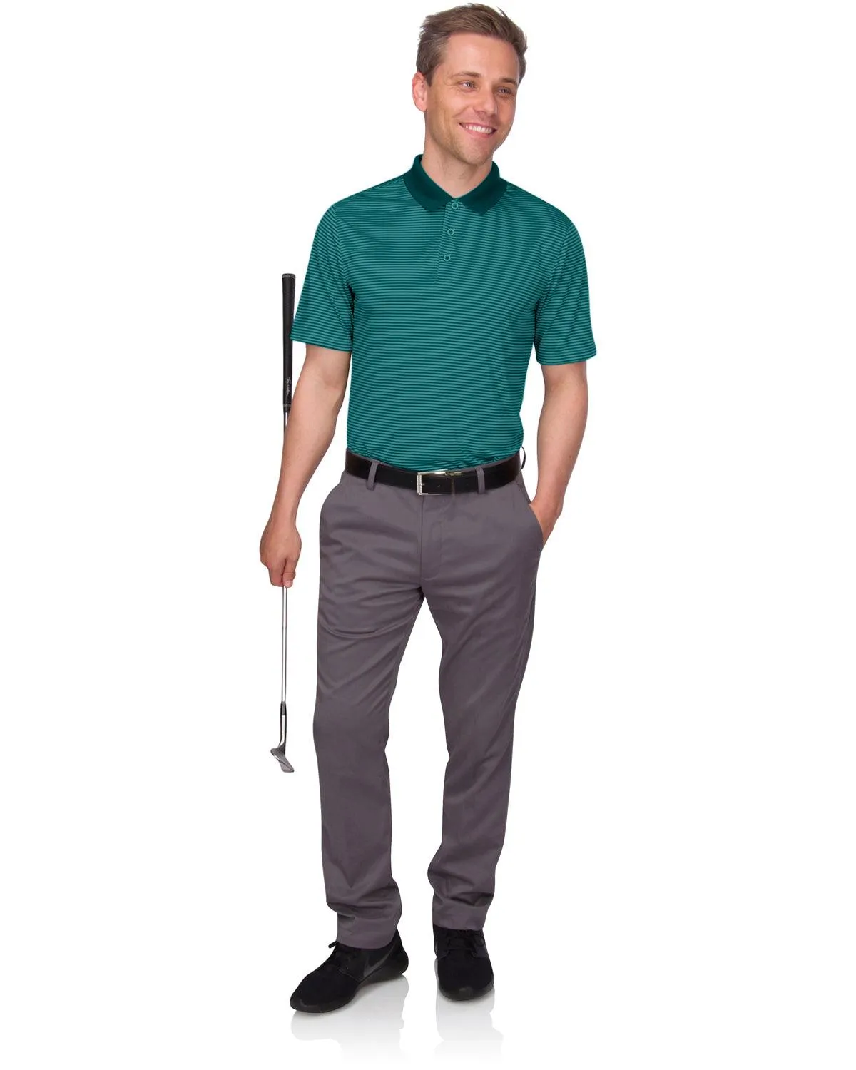 Men's Thin-Striped Solid-Collar Dry-Fit Golf Polo