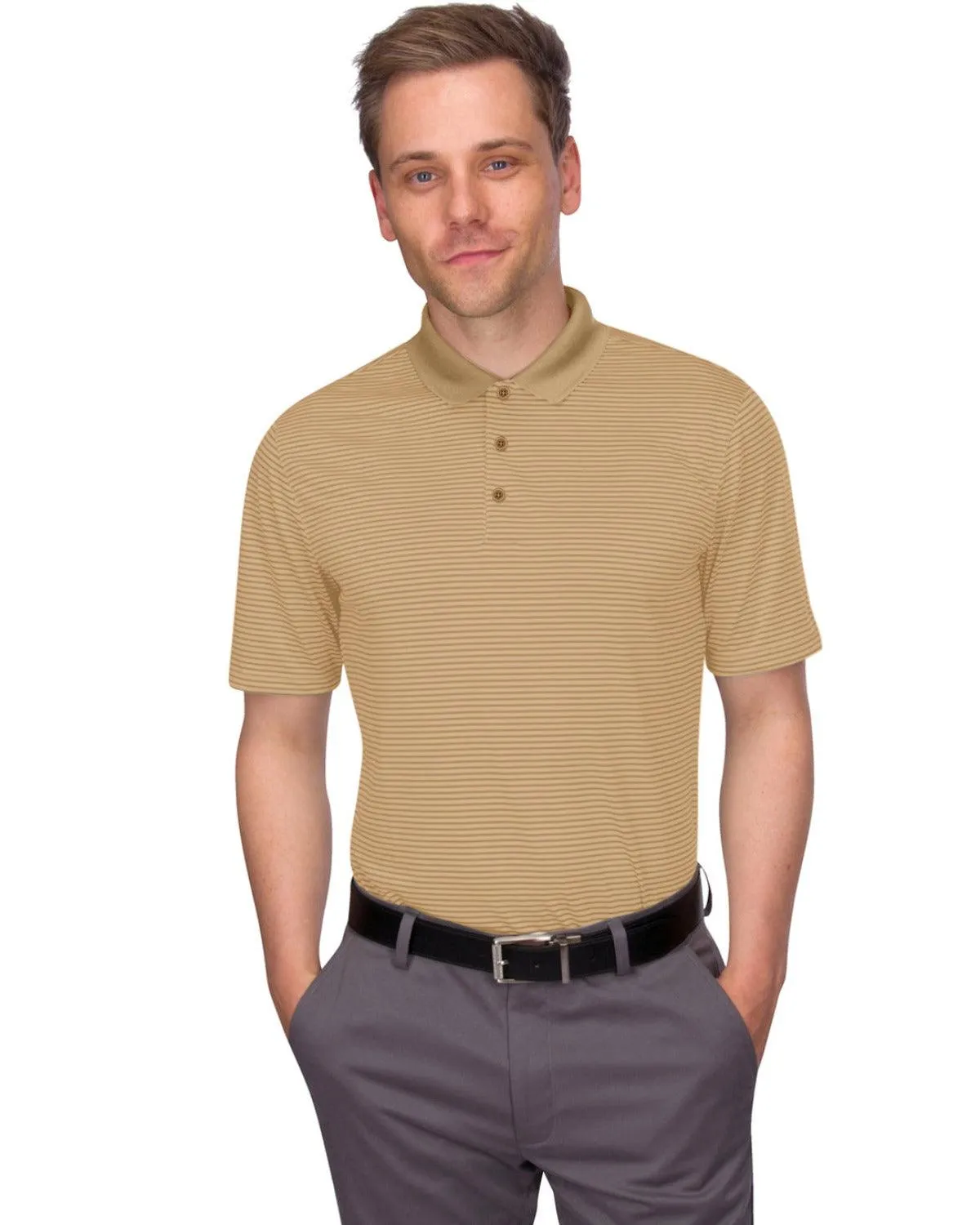 Men's Thin-Striped Solid-Collar Dry-Fit Golf Polo