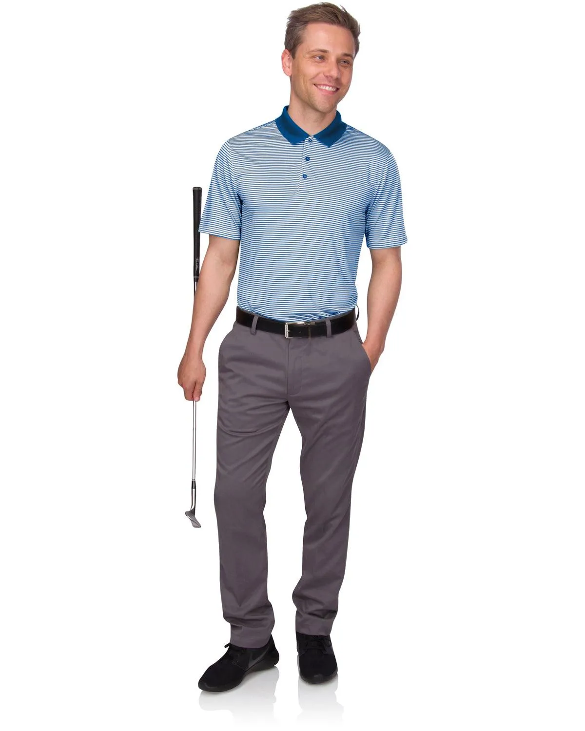Men's Thin-Striped Solid-Collar Dry-Fit Golf Polo