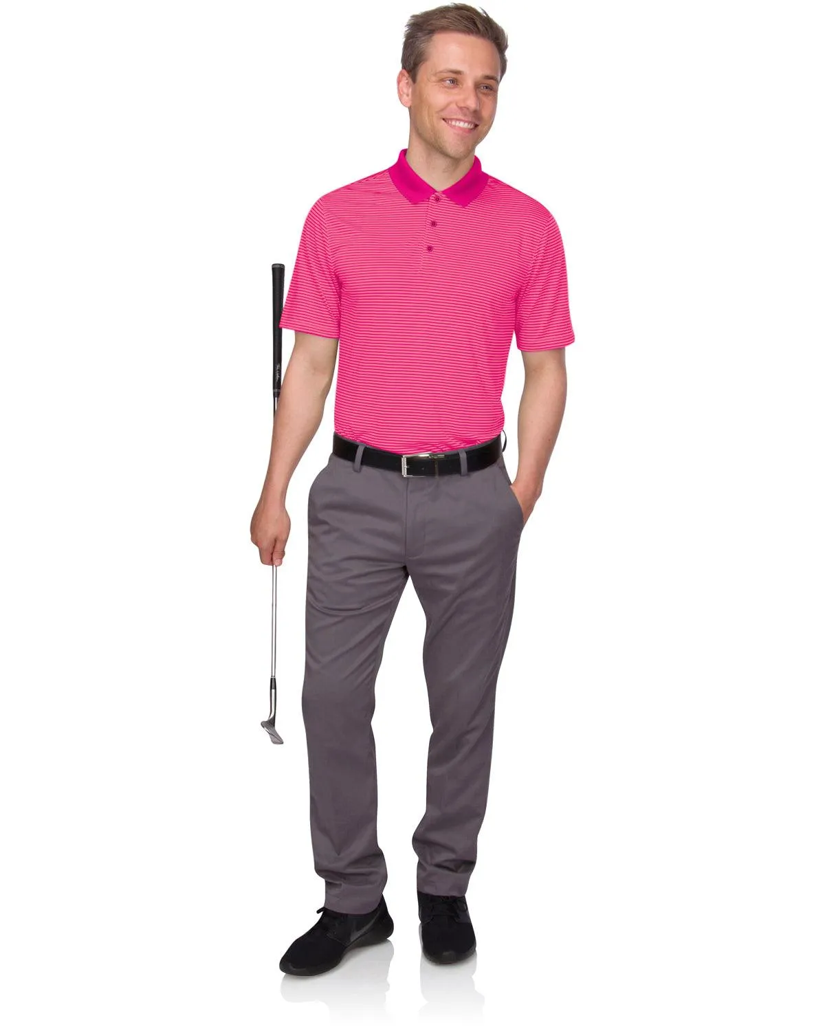 Men's Thin-Striped Solid-Collar Dry-Fit Golf Polo