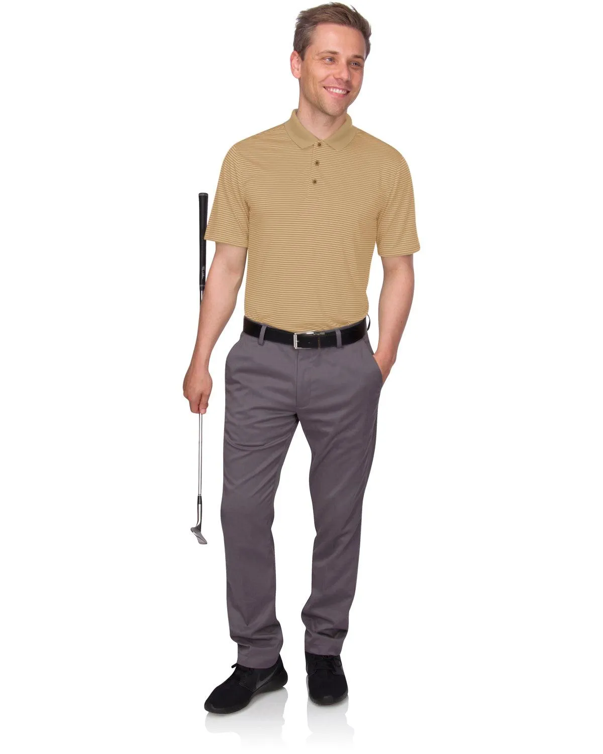Men's Thin-Striped Solid-Collar Dry-Fit Golf Polo