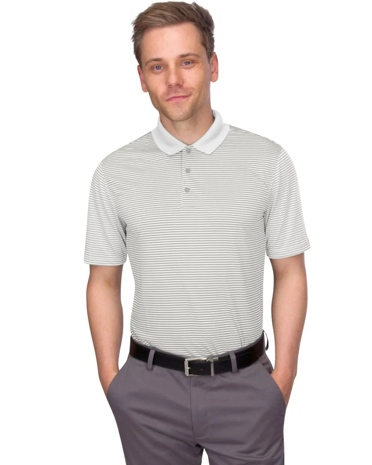 Men's Thin-Striped Solid-Collar Dry-Fit Golf Polo