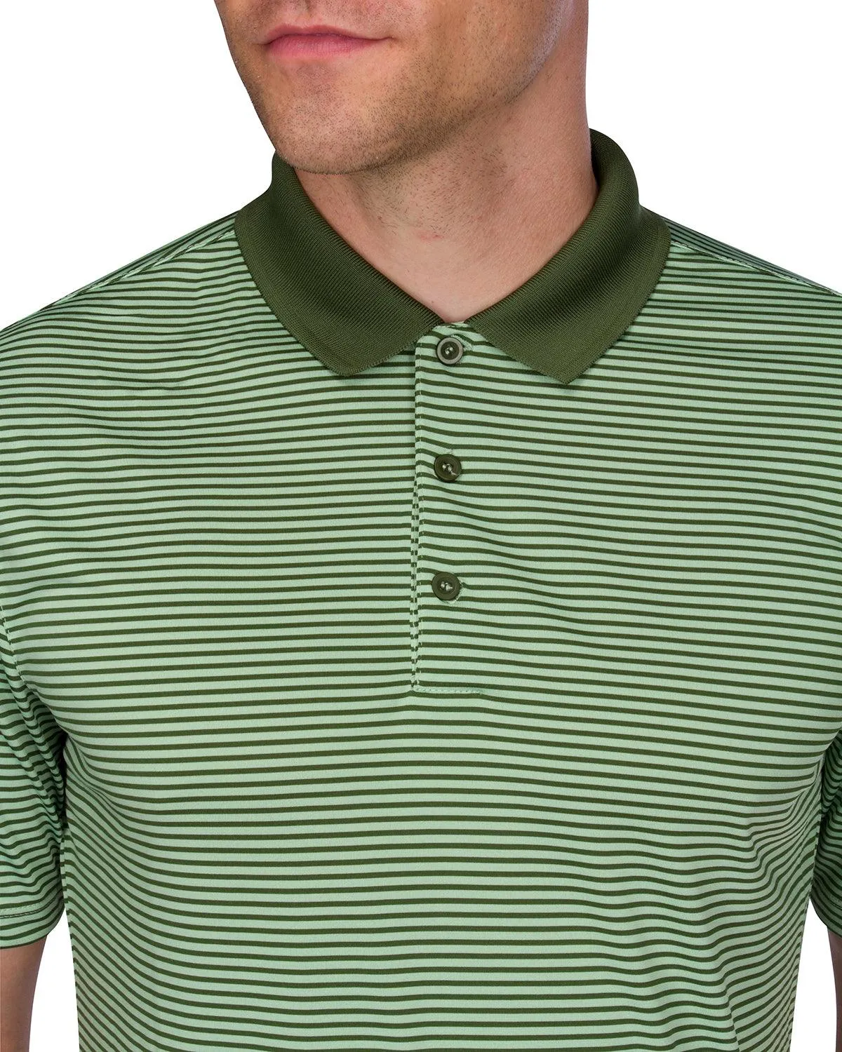 Men's Thin-Striped Solid-Collar Dry-Fit Golf Polo
