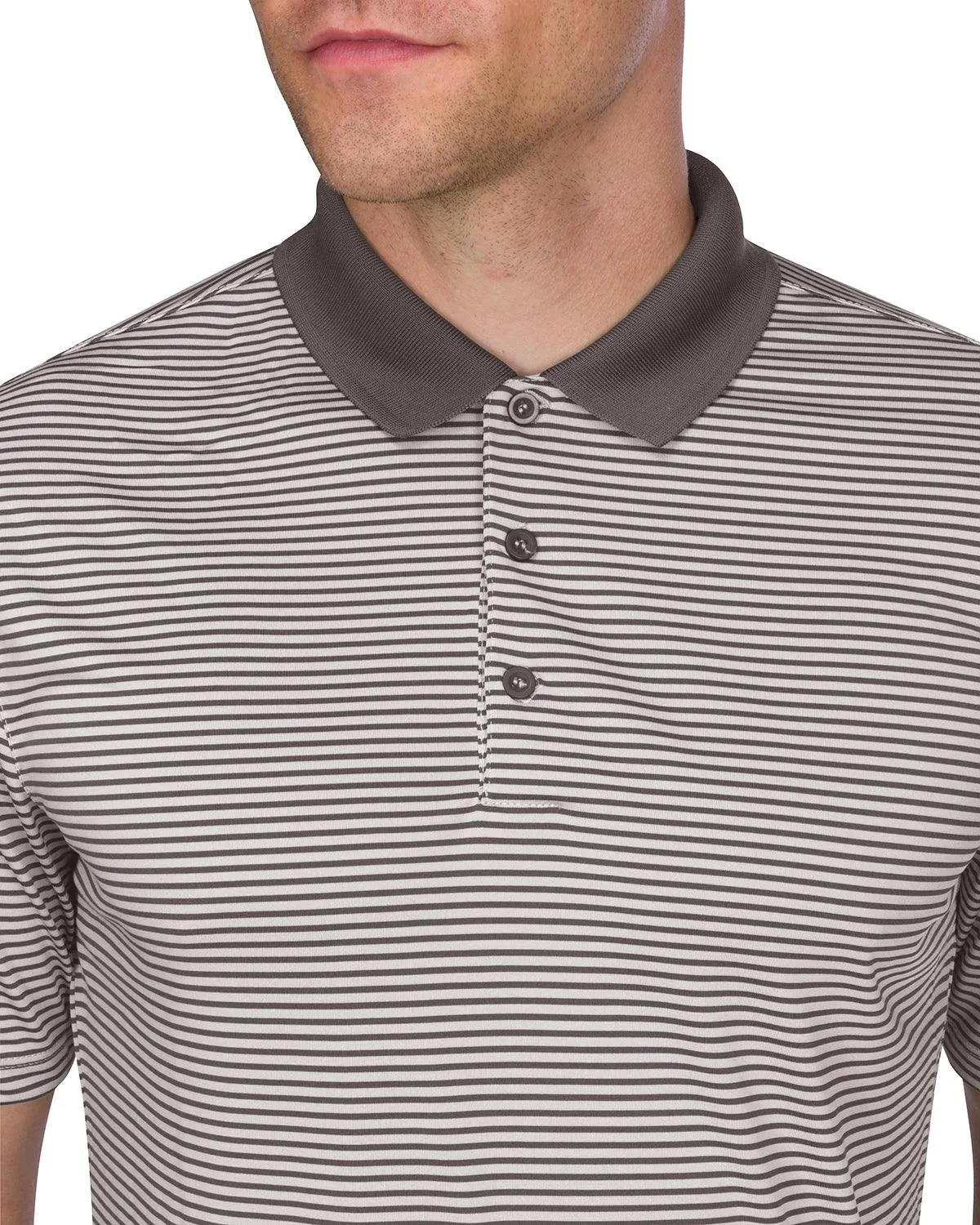 Men's Thin-Striped Solid-Collar Dry-Fit Golf Polo