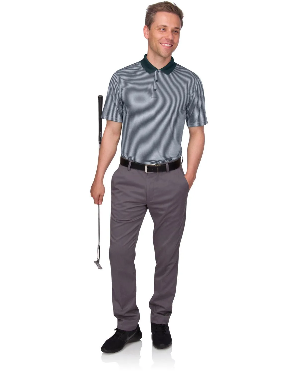 Men's Thin-Striped Solid-Collar Dry-Fit Golf Polo