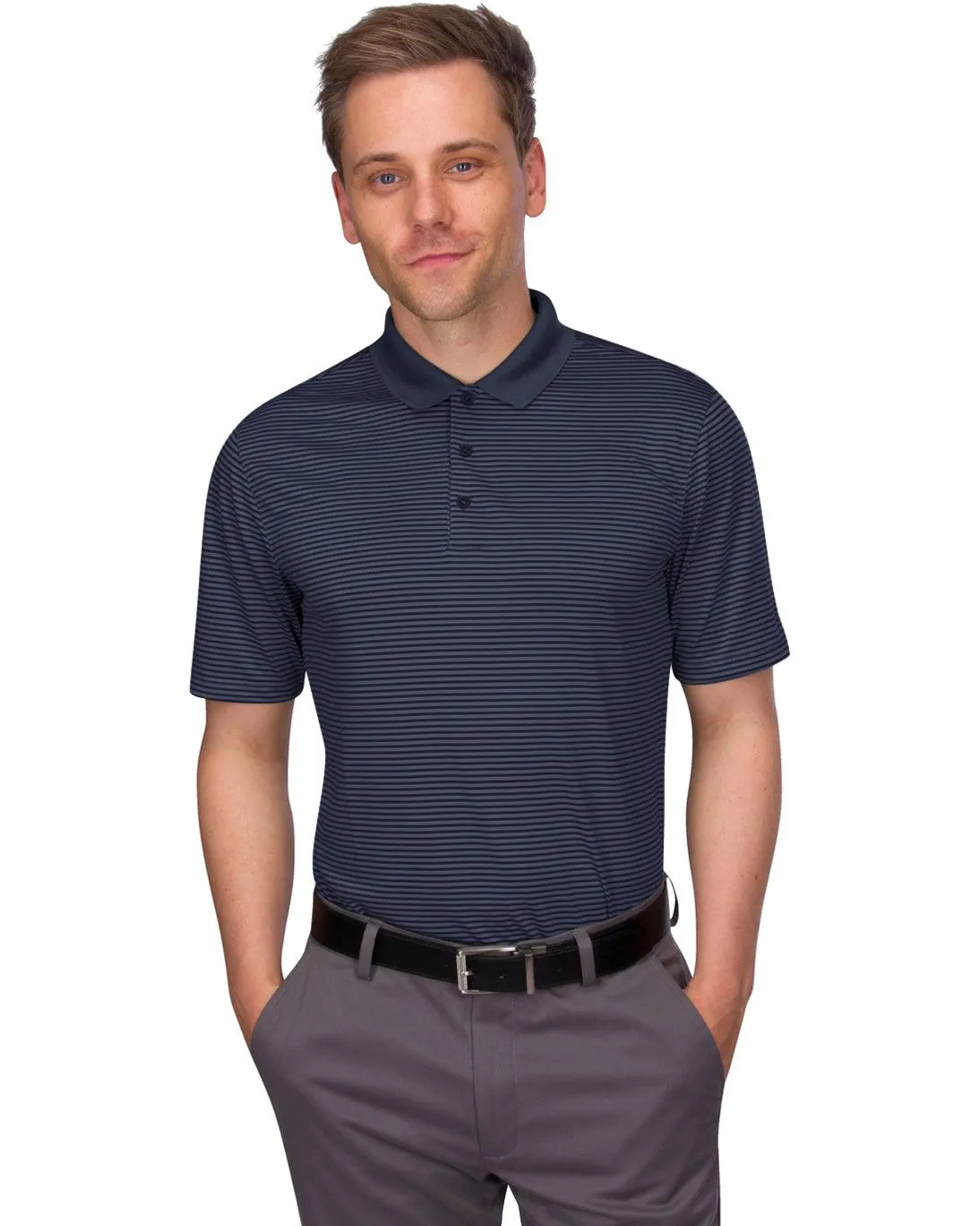Men's Thin-Striped Solid-Collar Dry-Fit Golf Polo