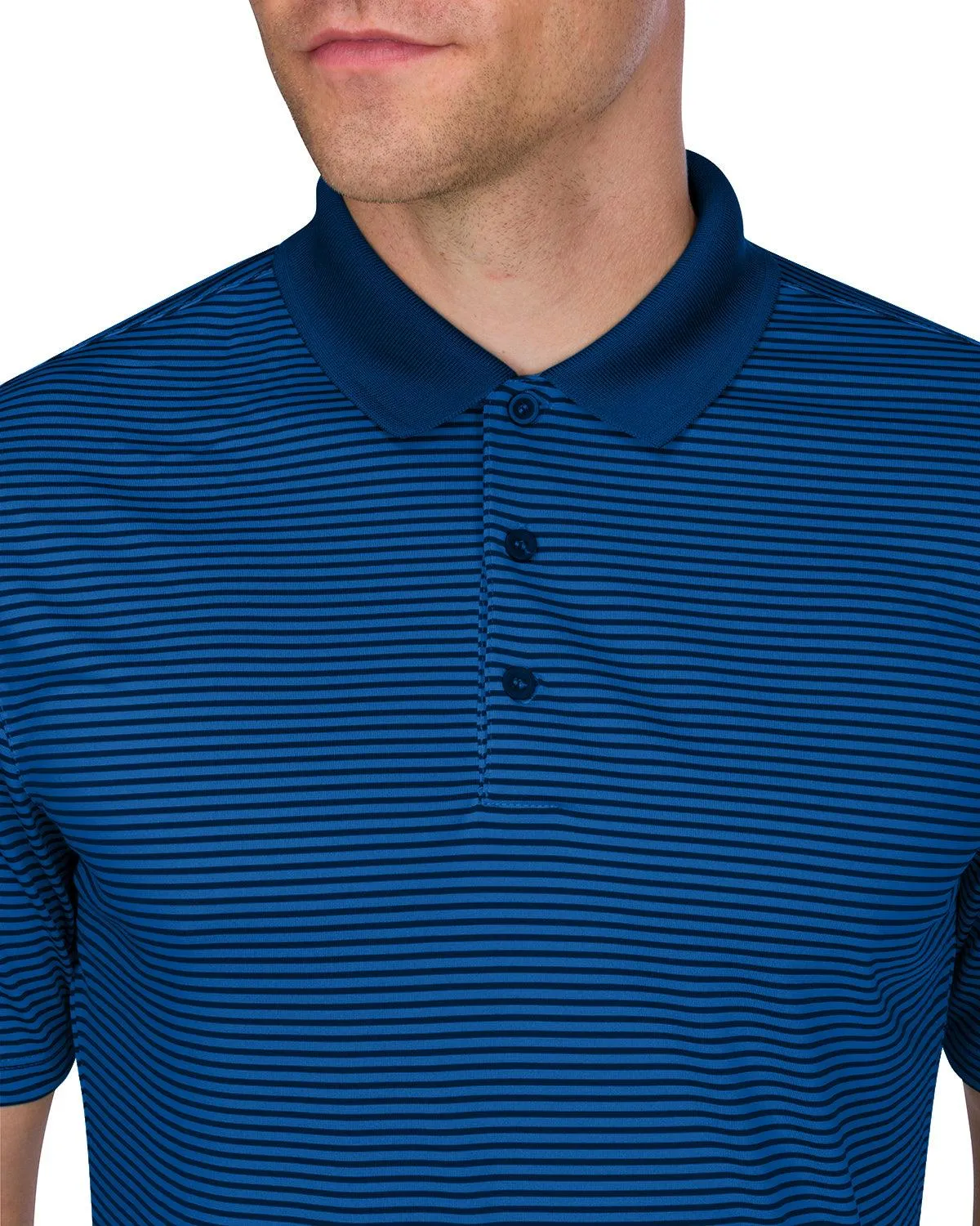 Men's Thin-Striped Solid-Collar Dry-Fit Golf Polo