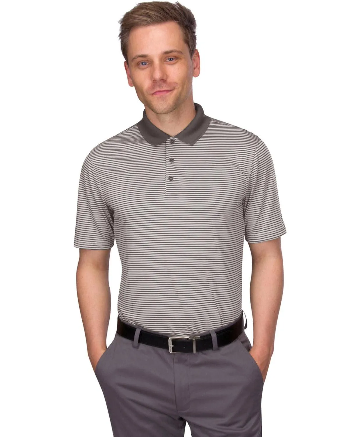 Men's Thin-Striped Solid-Collar Dry-Fit Golf Polo