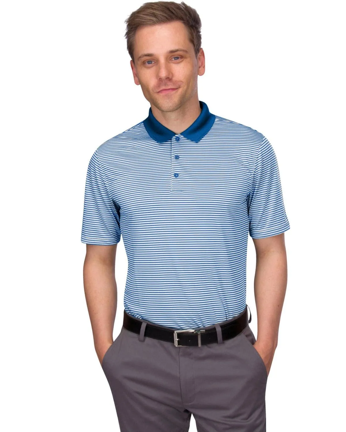 Men's Thin-Striped Solid-Collar Dry-Fit Golf Polo