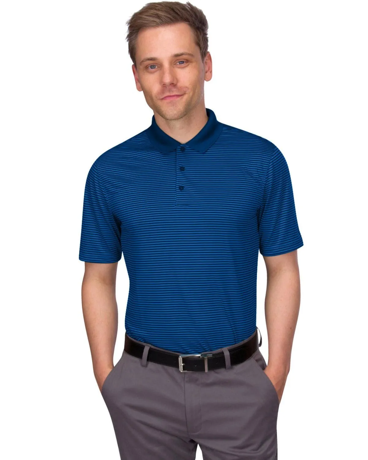 Men's Thin-Striped Solid-Collar Dry-Fit Golf Polo
