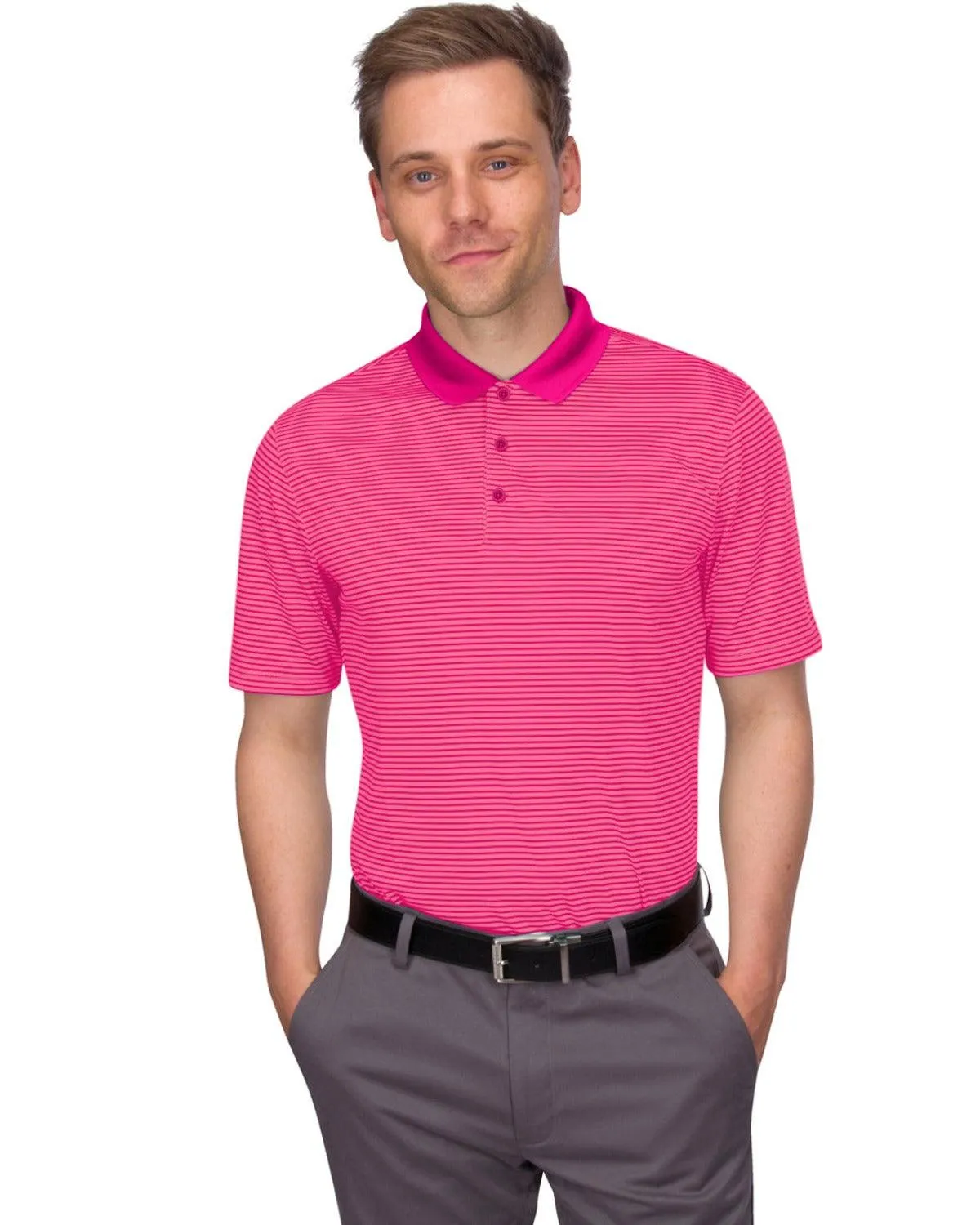 Men's Thin-Striped Solid-Collar Dry-Fit Golf Polo