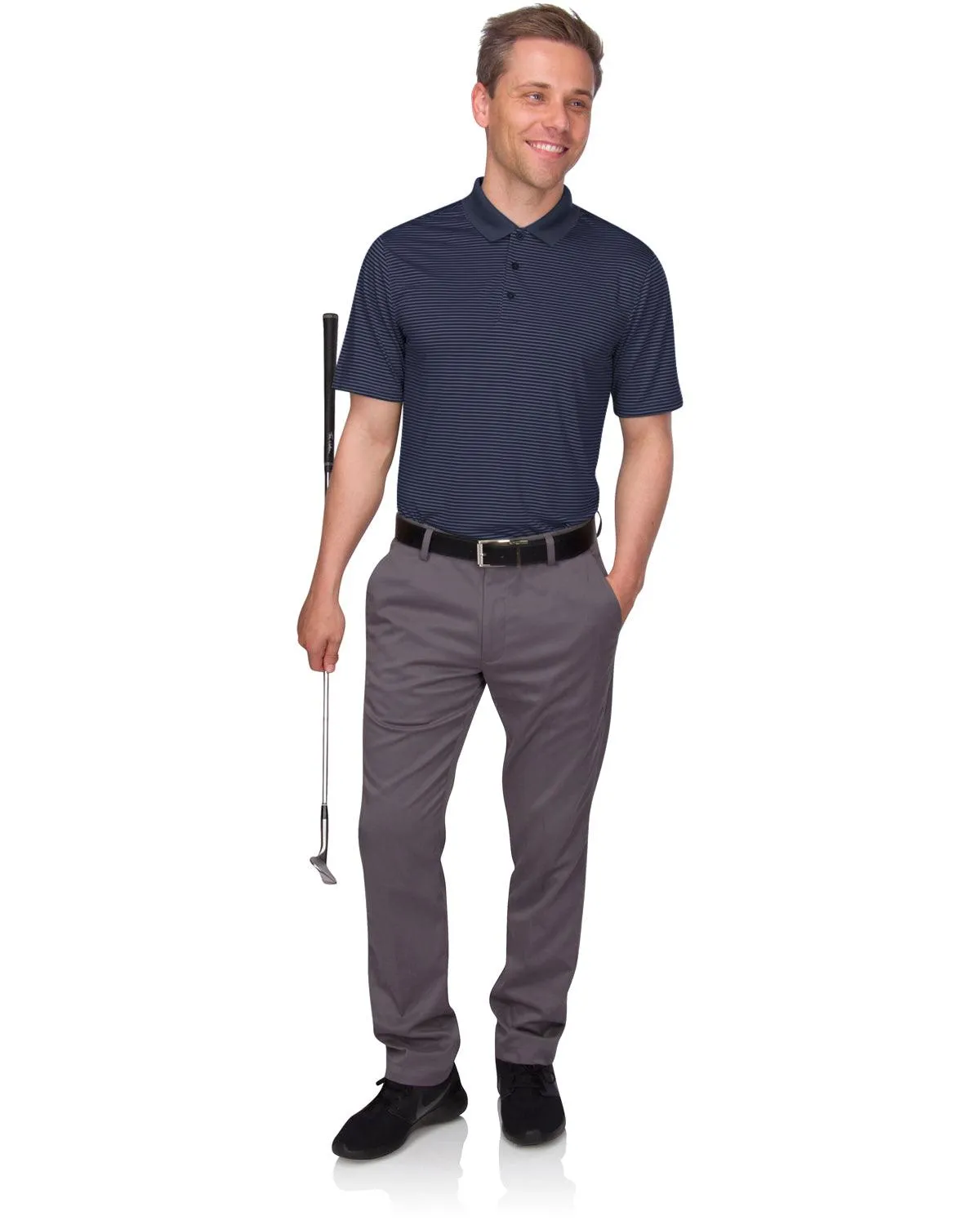 Men's Thin-Striped Solid-Collar Dry-Fit Golf Polo
