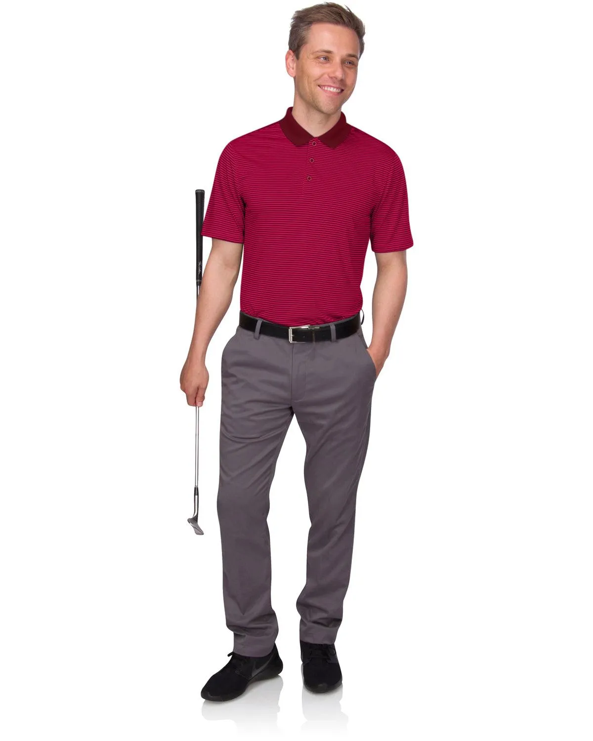 Men's Thin-Striped Solid-Collar Dry-Fit Golf Polo