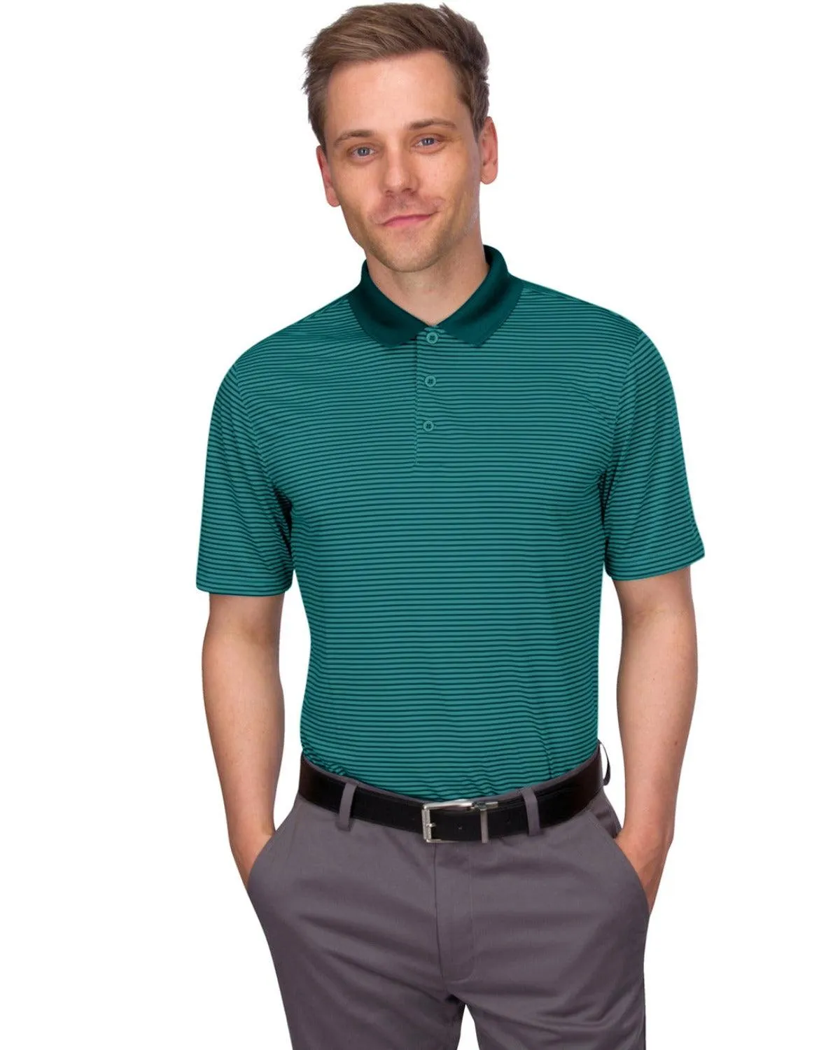 Men's Thin-Striped Solid-Collar Dry-Fit Golf Polo