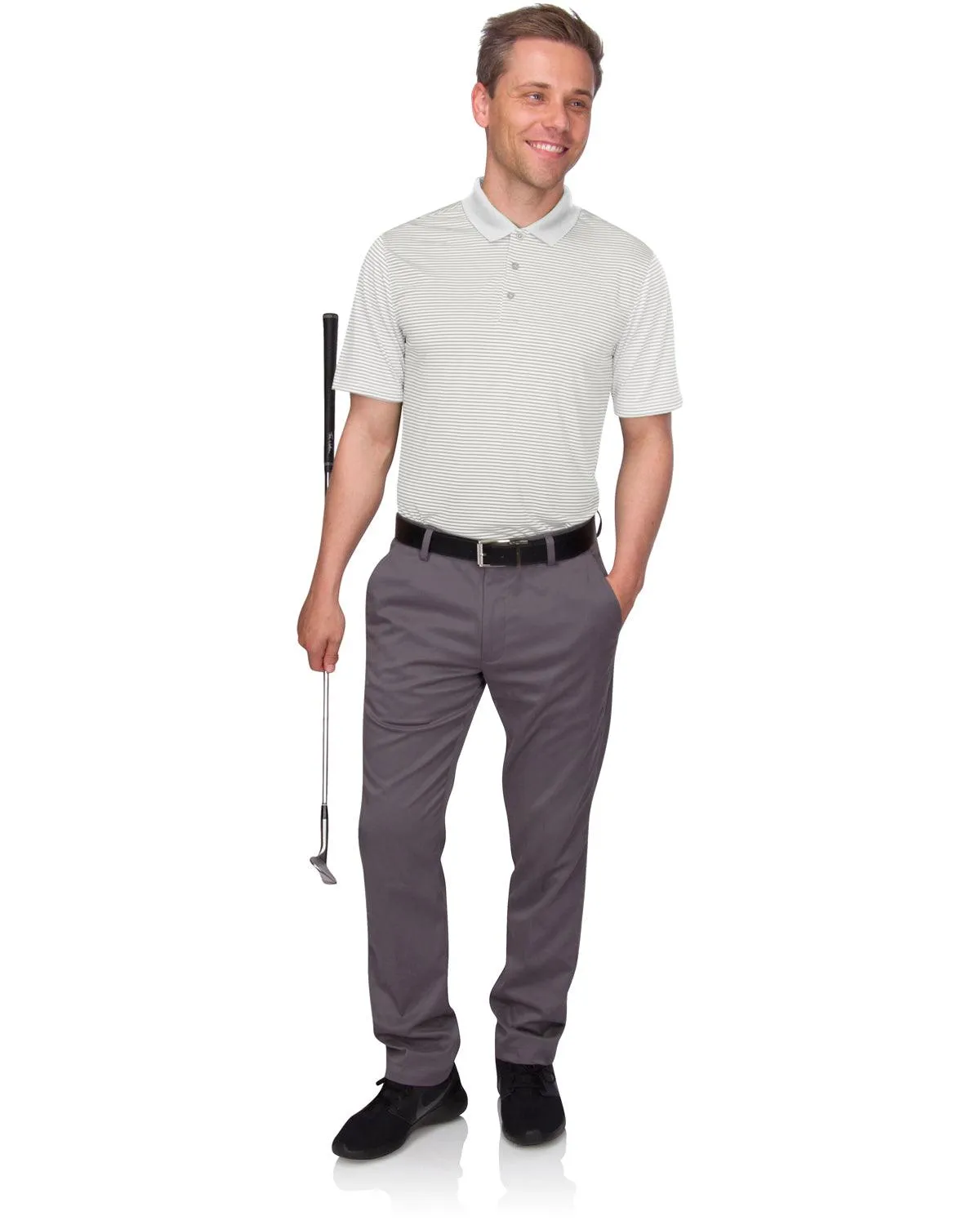 Men's Thin-Striped Solid-Collar Dry-Fit Golf Polo