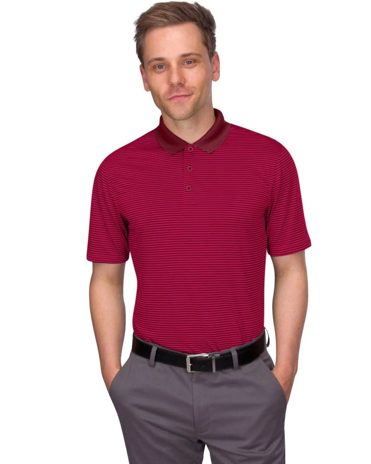 Men's Thin-Striped Solid-Collar Dry-Fit Golf Polo