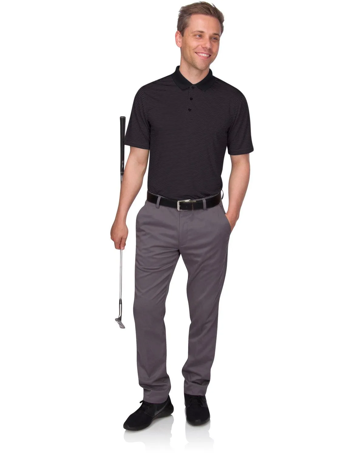Men's Thin-Striped Solid-Collar Dry-Fit Golf Polo