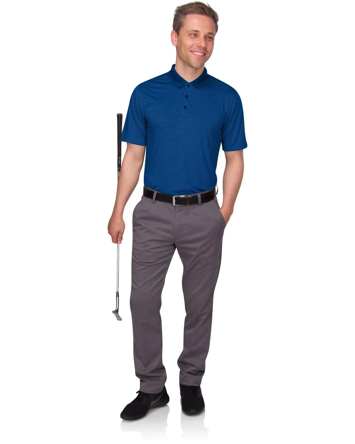 Men's Thin-Striped Solid-Collar Dry-Fit Golf Polo