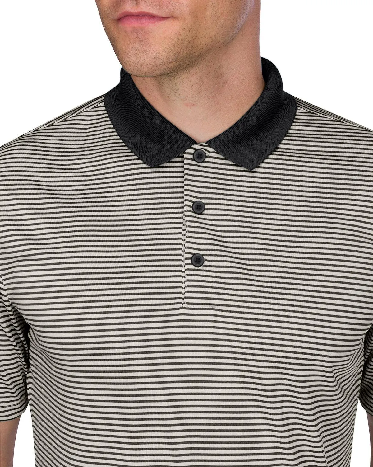 Men's Thin-Striped Solid-Collar Dry-Fit Golf Polo