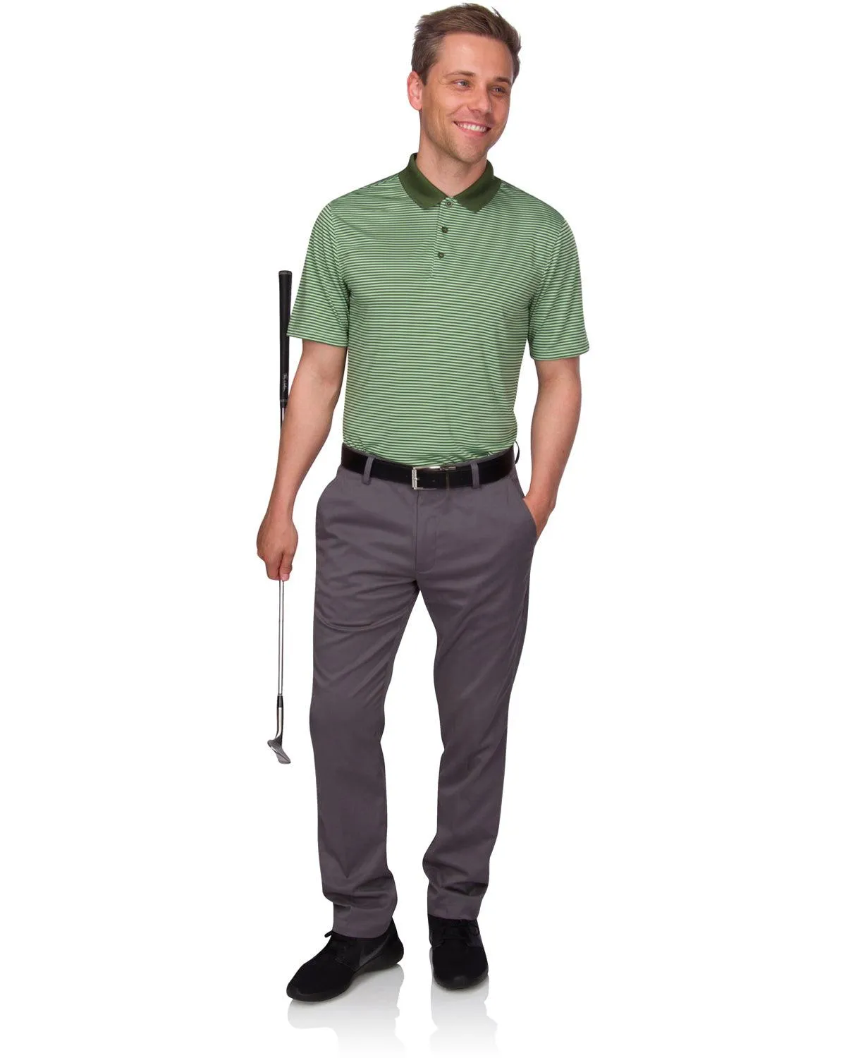 Men's Thin-Striped Solid-Collar Dry-Fit Golf Polo