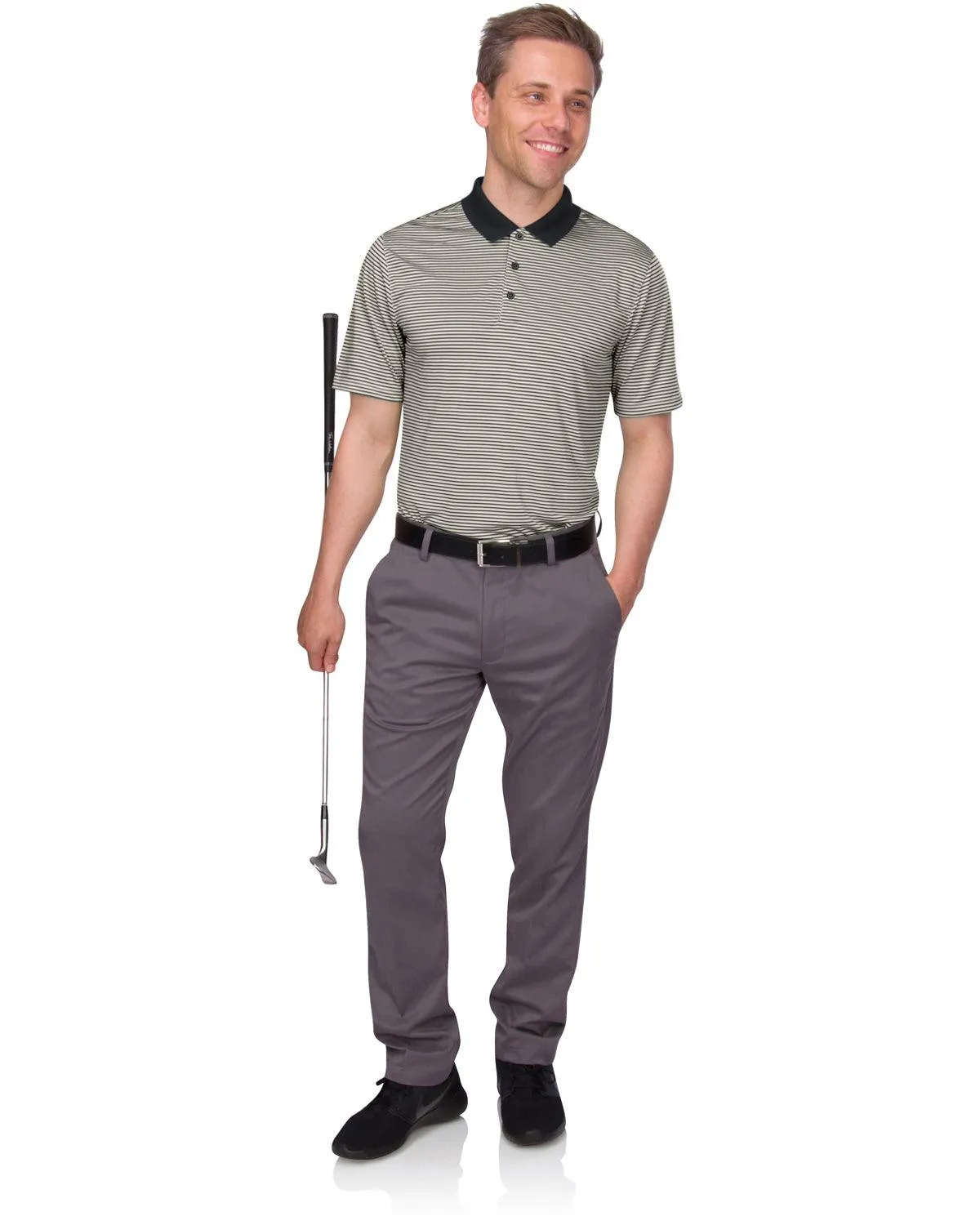 Men's Thin-Striped Solid-Collar Dry-Fit Golf Polo