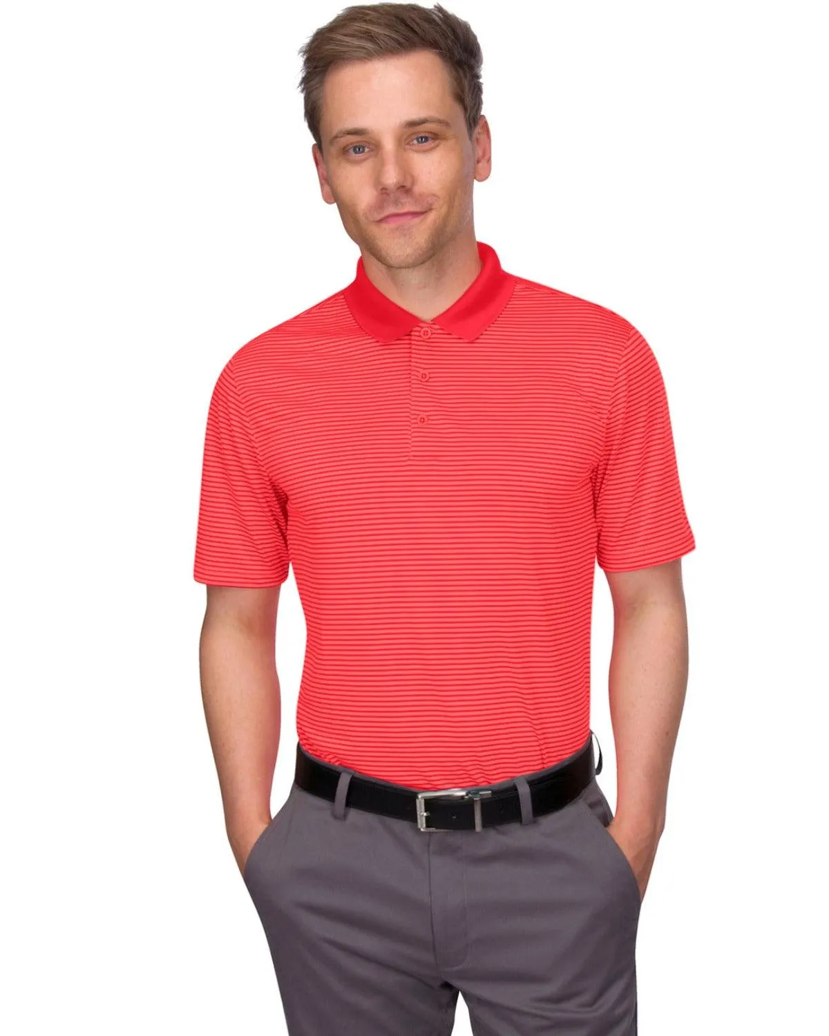 Men's Thin-Striped Solid-Collar Dry-Fit Golf Polo