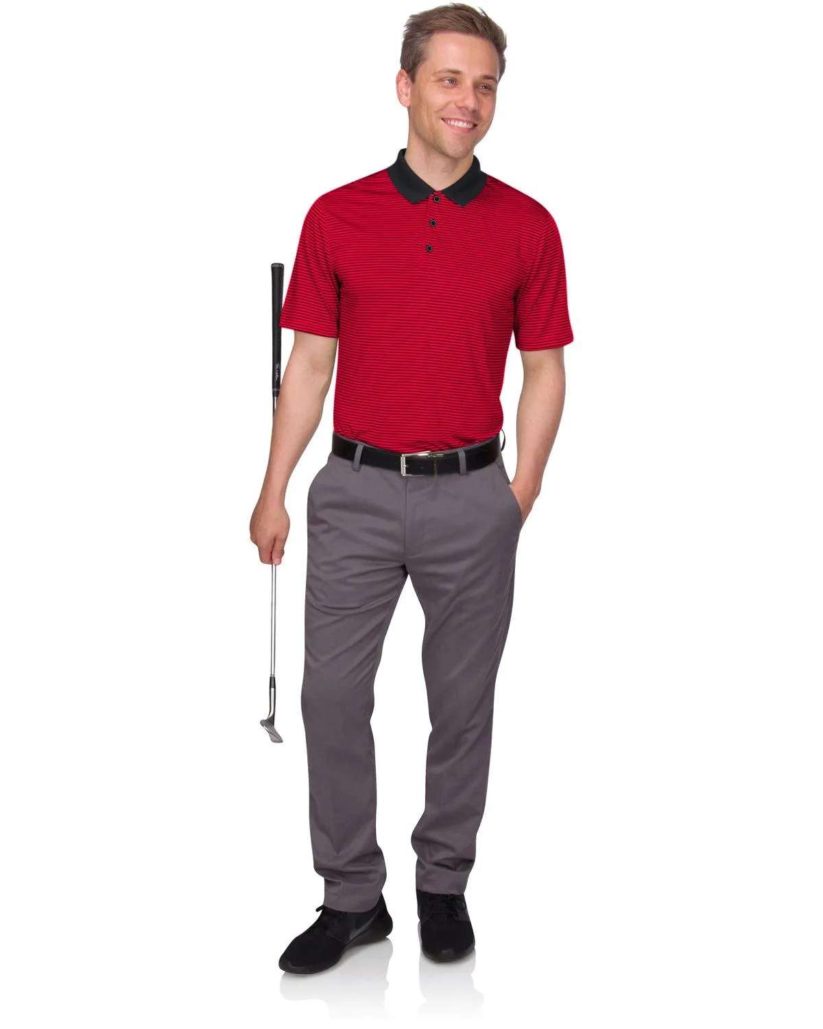 Men's Thin-Striped Solid-Collar Dry-Fit Golf Polo