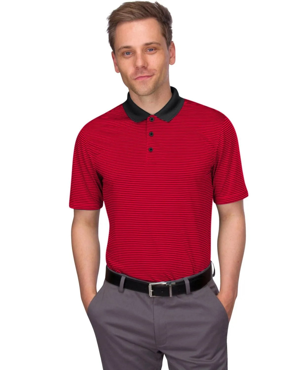Men's Thin-Striped Solid-Collar Dry-Fit Golf Polo