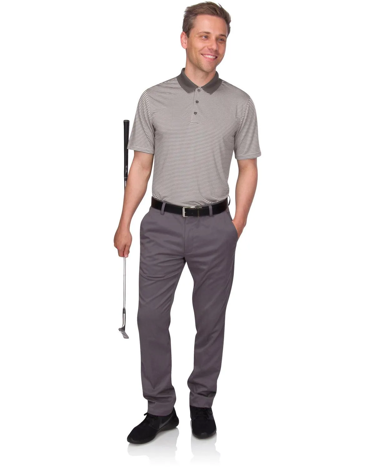 Men's Thin-Striped Solid-Collar Dry-Fit Golf Polo