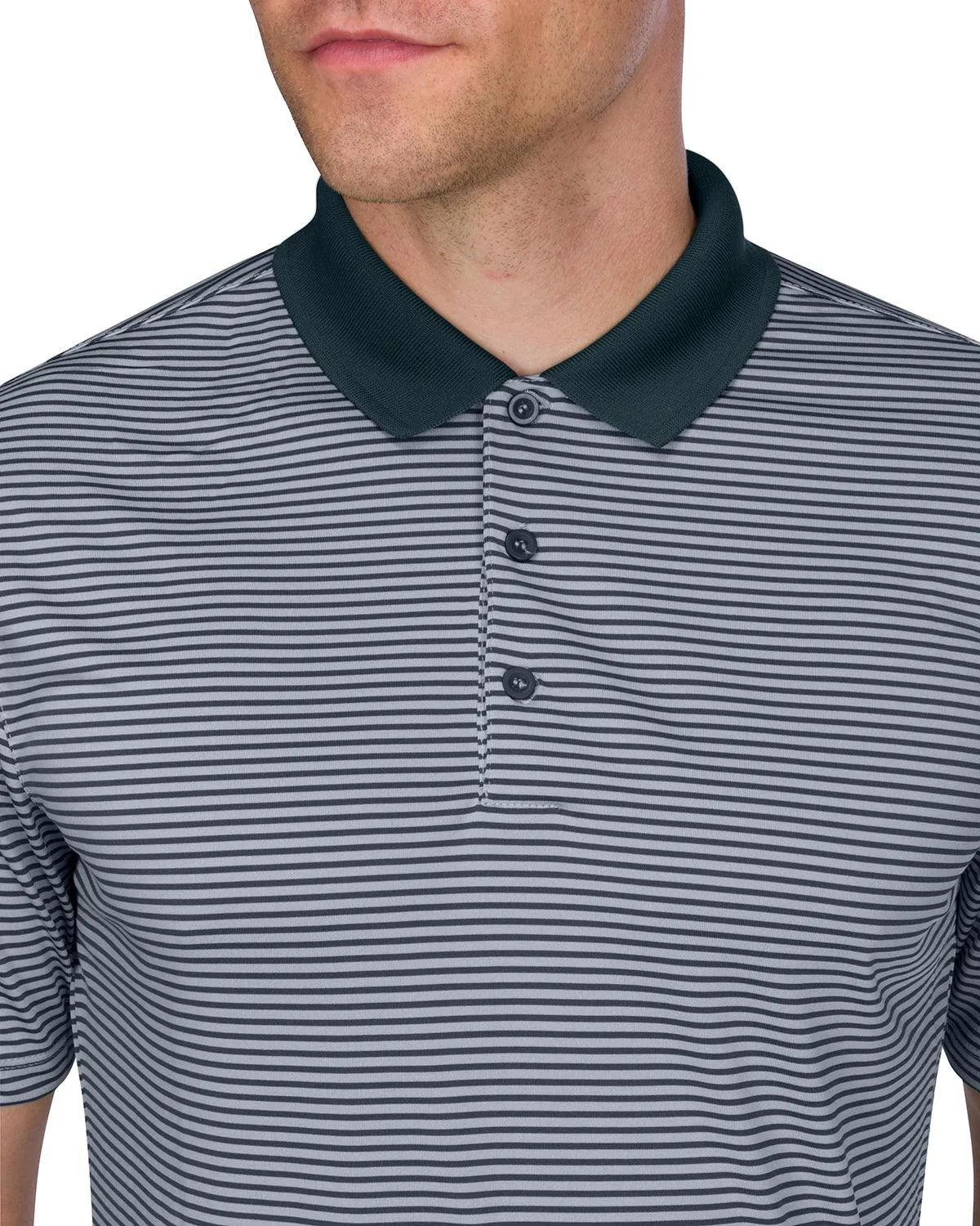 Men's Thin-Striped Solid-Collar Dry-Fit Golf Polo