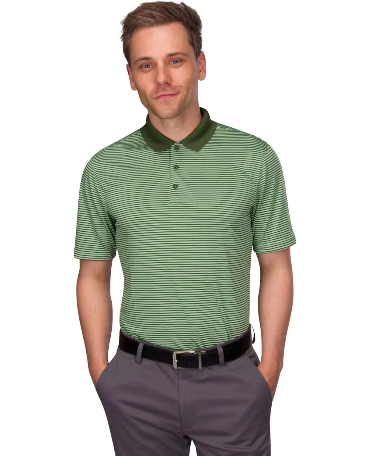 Men's Thin-Striped Solid-Collar Dry-Fit Golf Polo