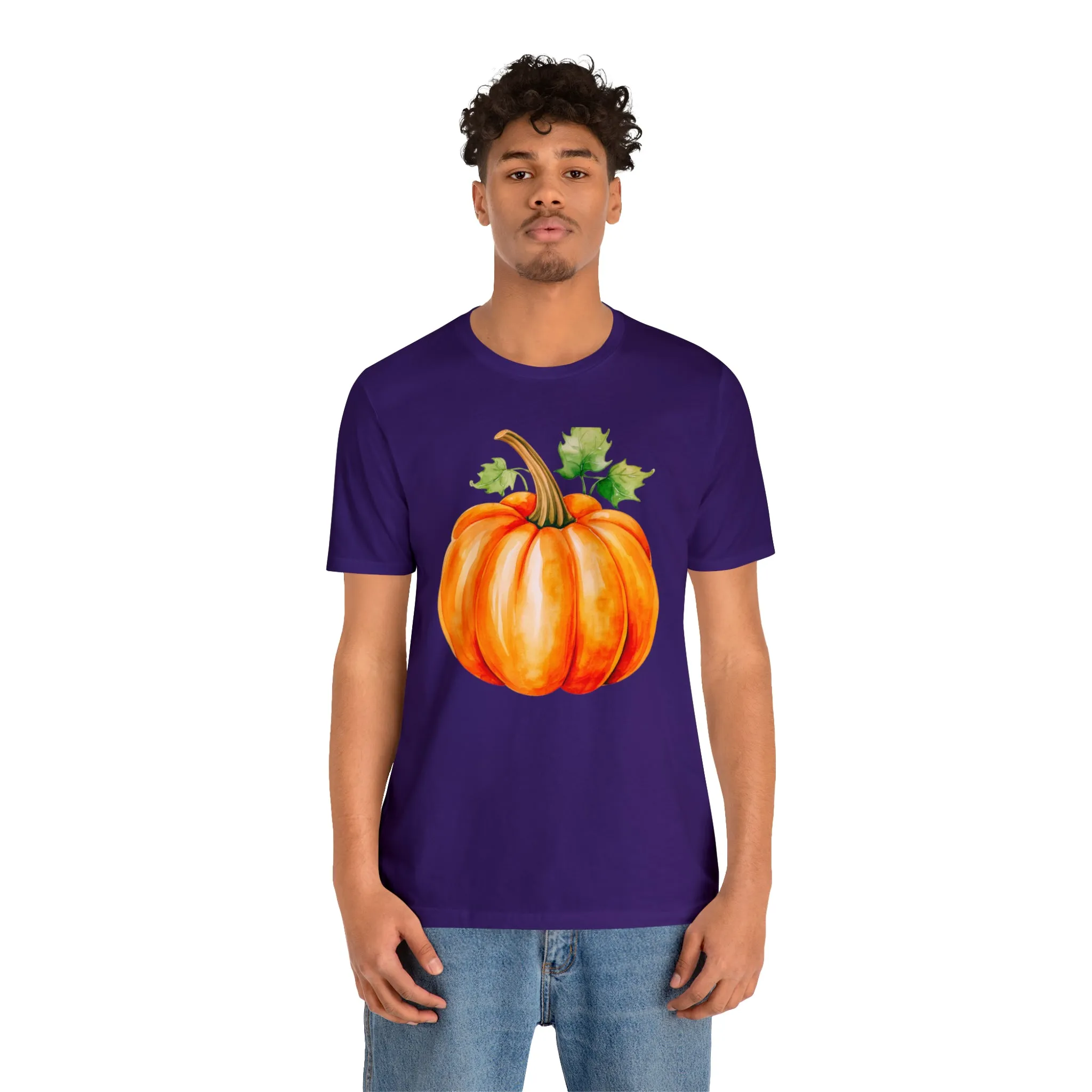 Orange Fall Pumpkin T-Shirt | Fall Thanksgiving Tee |  Bella Canvas 3001 Unisex |  Watercolor Pumpkin Short Sleeve Tshirt