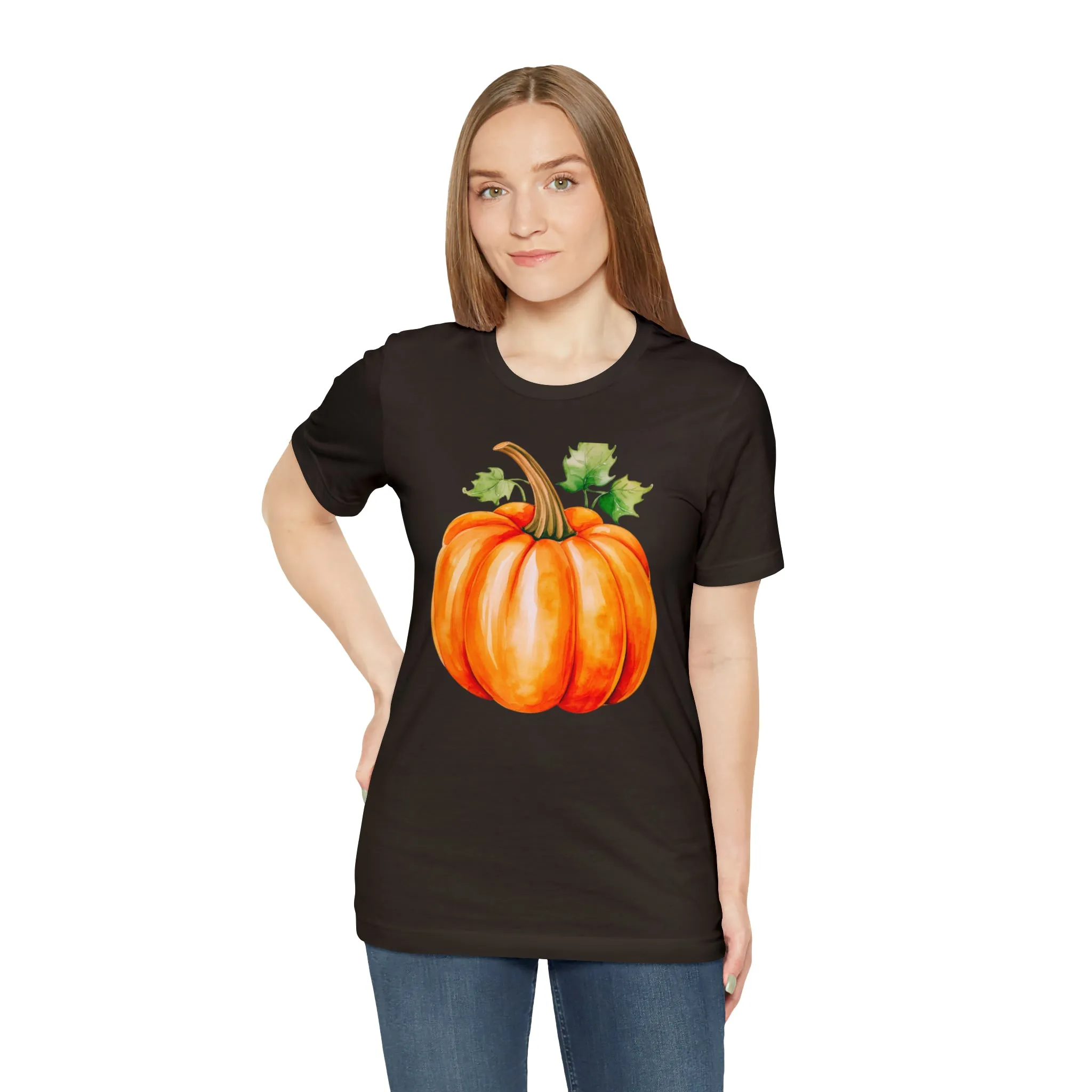 Orange Fall Pumpkin T-Shirt | Fall Thanksgiving Tee |  Bella Canvas 3001 Unisex |  Watercolor Pumpkin Short Sleeve Tshirt