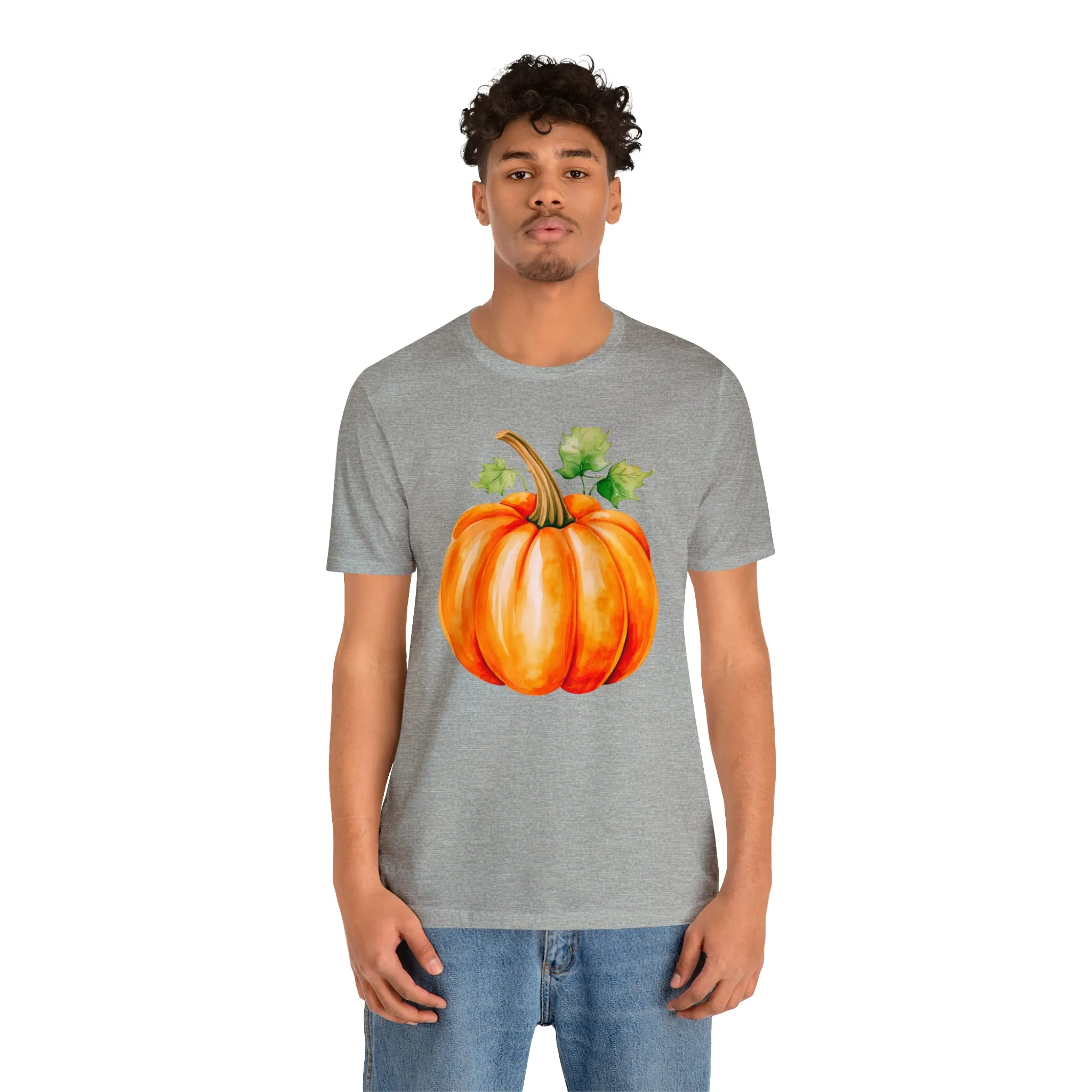 Orange Fall Pumpkin T-Shirt | Fall Thanksgiving Tee |  Bella Canvas 3001 Unisex |  Watercolor Pumpkin Short Sleeve Tshirt