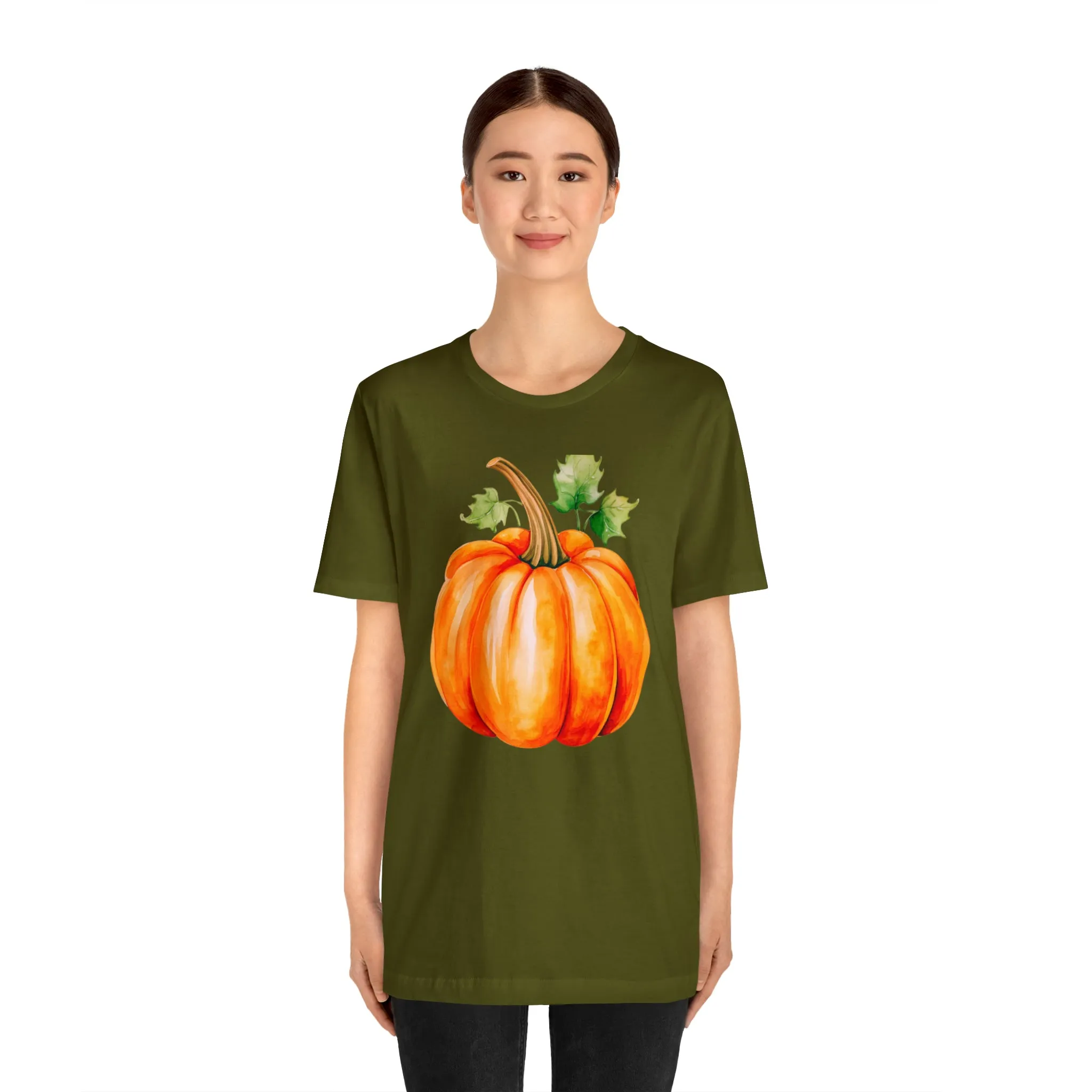 Orange Fall Pumpkin T-Shirt | Fall Thanksgiving Tee |  Bella Canvas 3001 Unisex |  Watercolor Pumpkin Short Sleeve Tshirt