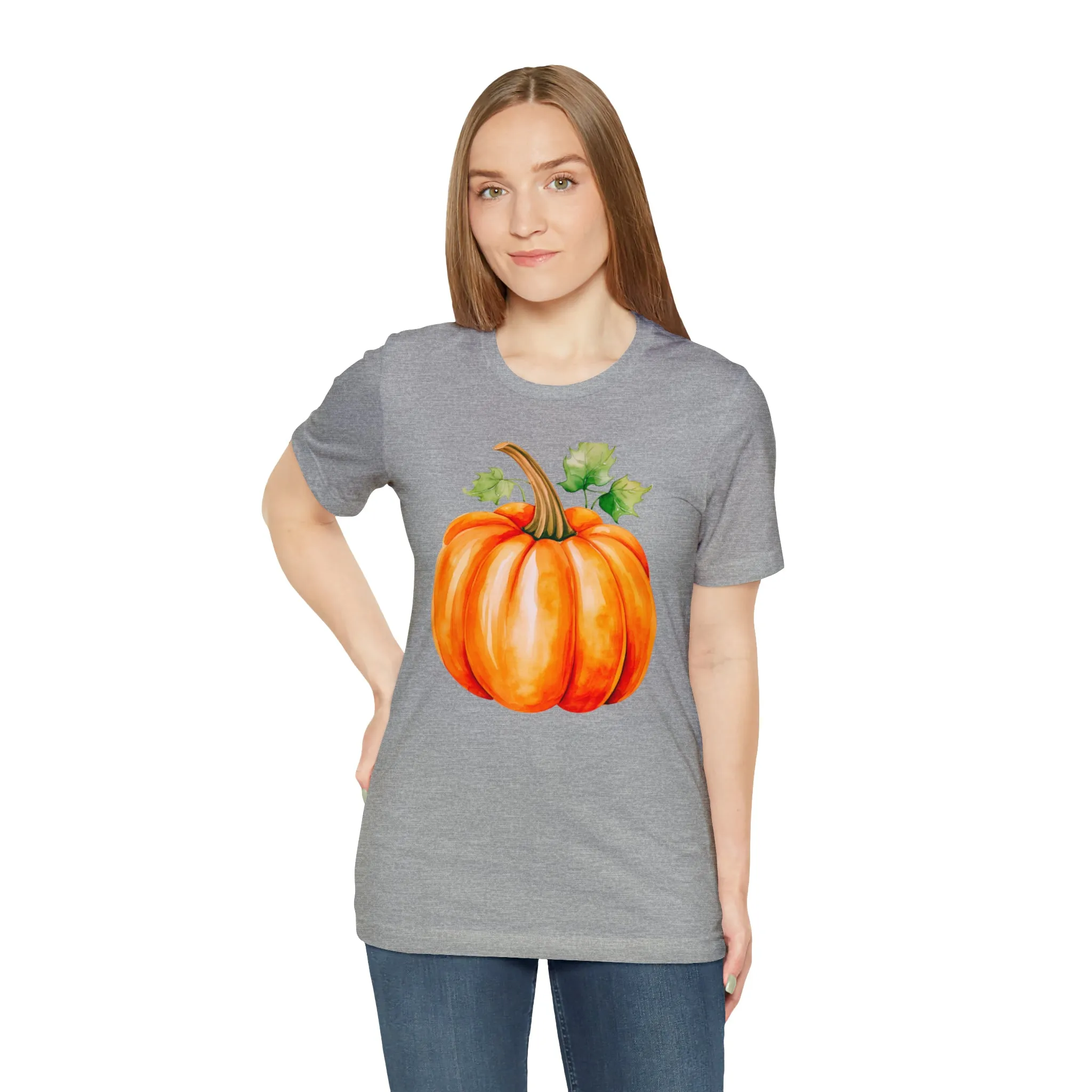 Orange Fall Pumpkin T-Shirt | Fall Thanksgiving Tee |  Bella Canvas 3001 Unisex |  Watercolor Pumpkin Short Sleeve Tshirt